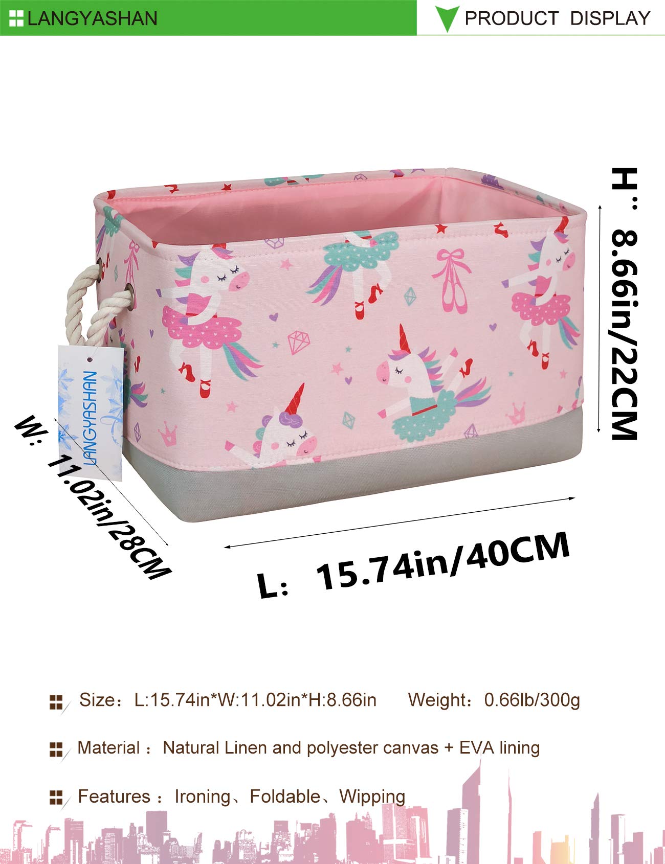 LANGYASHAN canvas storage bin with handles offers easy transport and closet organization.
