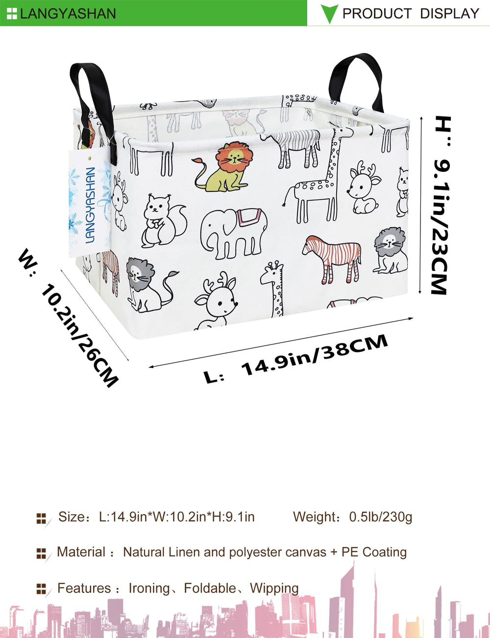 LANGYASHAN canvas toy bin featuring durable fabric for clean play areas.