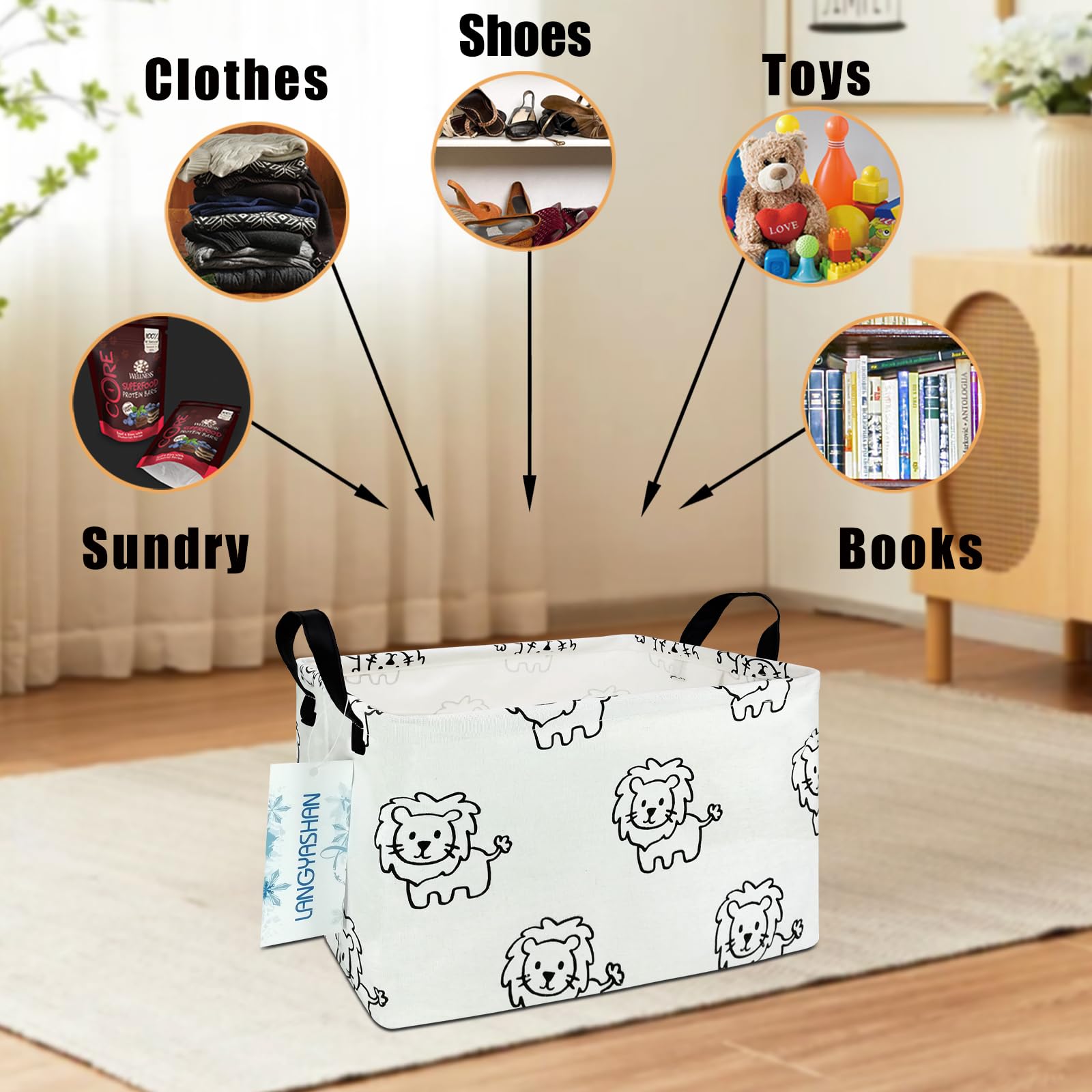LANGYASHAN storage bin folded for compact storage and easy stowage.