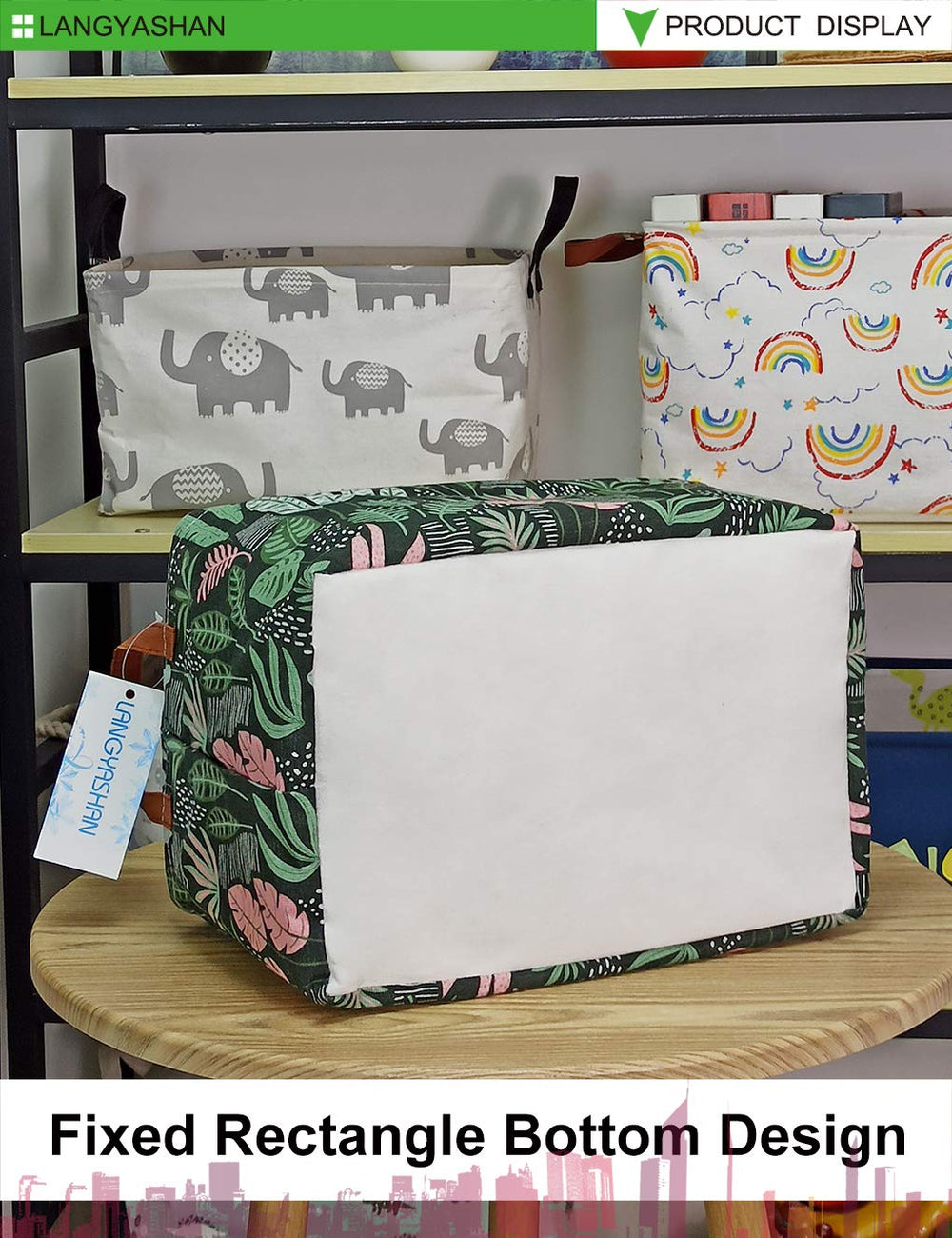 LANGYASHAN foldable storage bin used in a car trunk for portability.