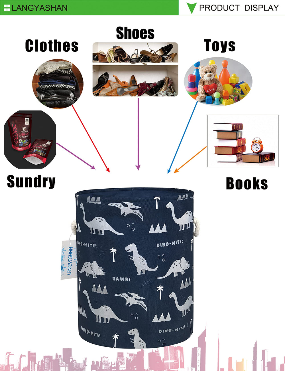 LANGYASHAN fabric basket with cotton rope handles for easy carrying.