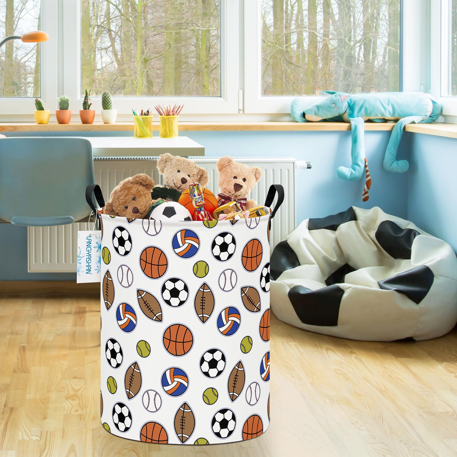 langyashan laundry basket canvas toy storage in kids room keeps clutter organized