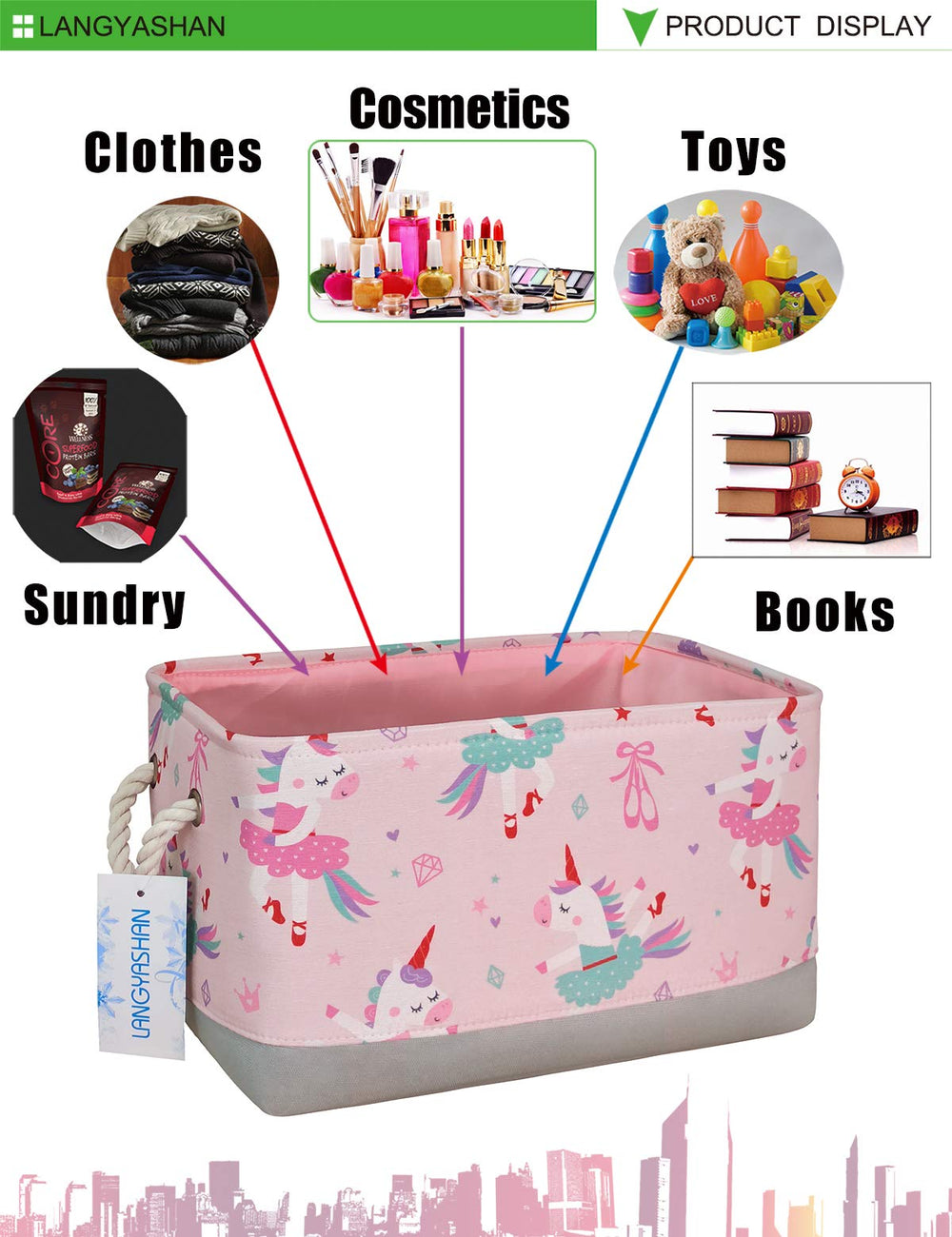 LANGYASHAN living room storage bin blends utility with subtle decor.