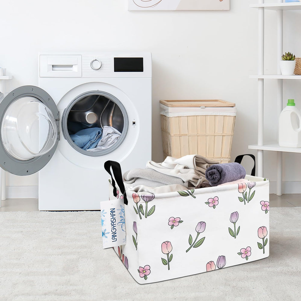 LANGYASHAN nursery storage bin organizing plush toys and blankets