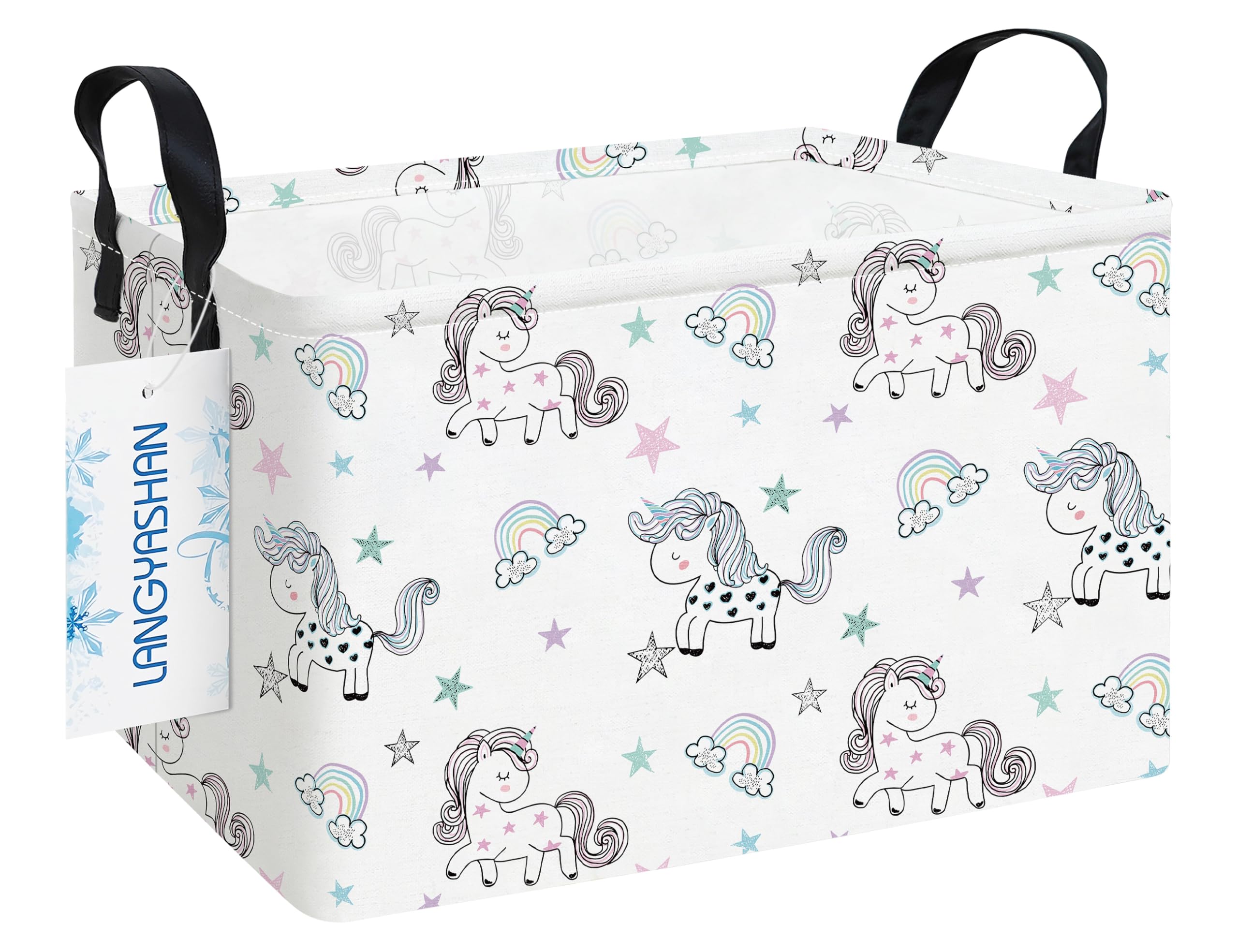 LANGYASHAN Rainbow Unicorn storage bin front view for toy organization