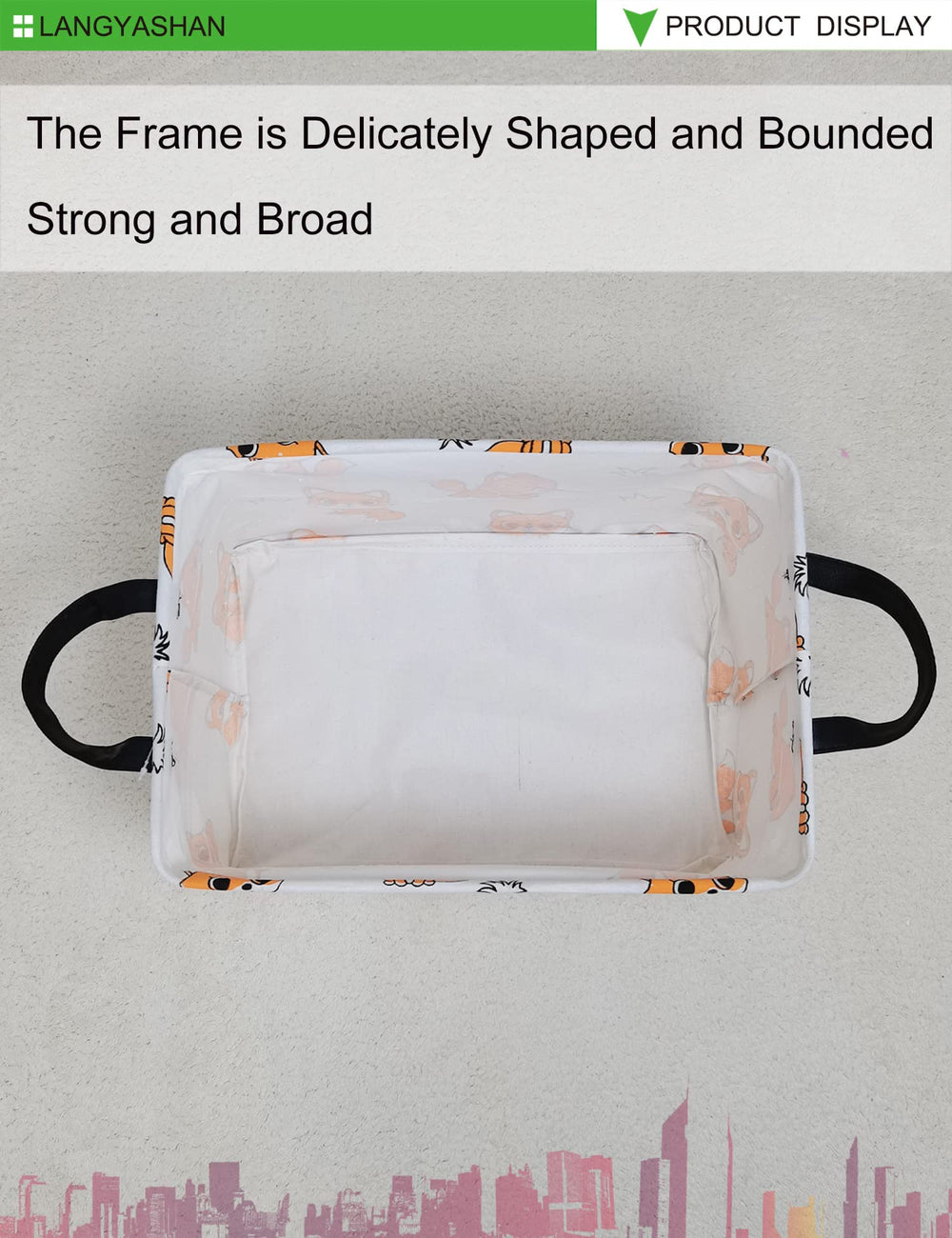 LANGYASHAN Rectangle Storage Bin with thick handles for comfortable transport