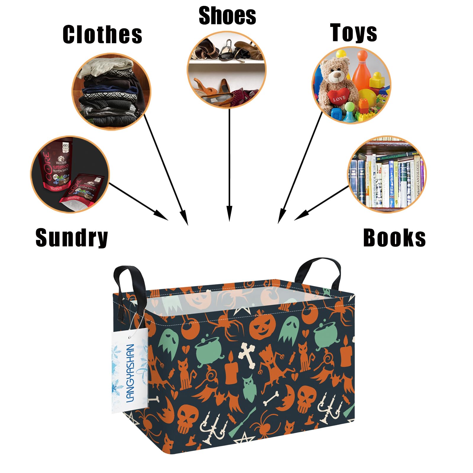 LANGYASHAN Rectangular Halloween Ghost storage bin folded storage, ready to tuck away
