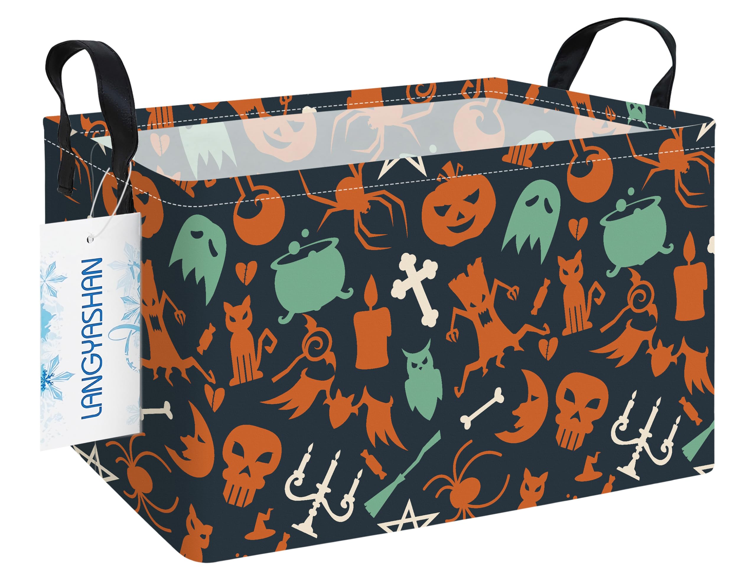 LANGYASHAN Rectangular Halloween Ghost storage bin front view, sturdy organizer for toys and decor