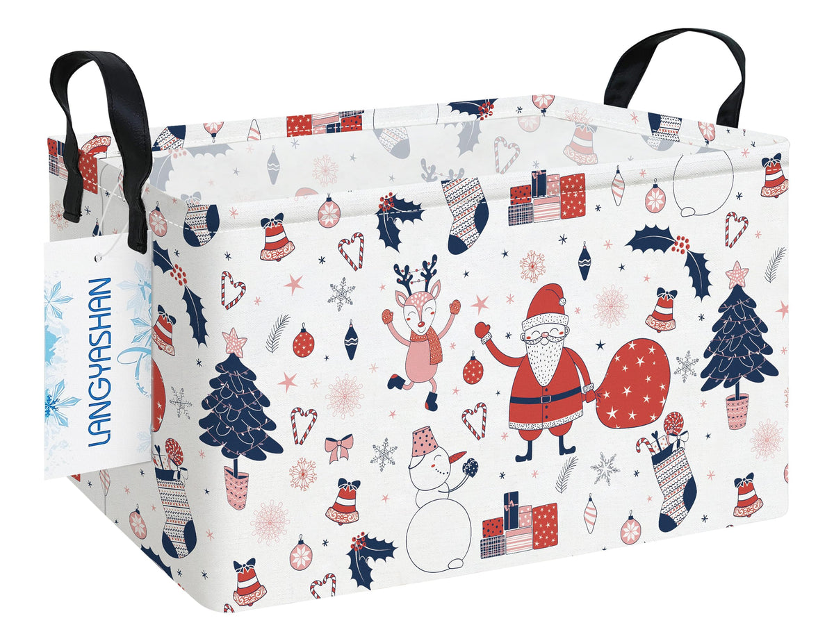 LANGYASHAN rectangular Santa storage basket with handles for organized toy storage.