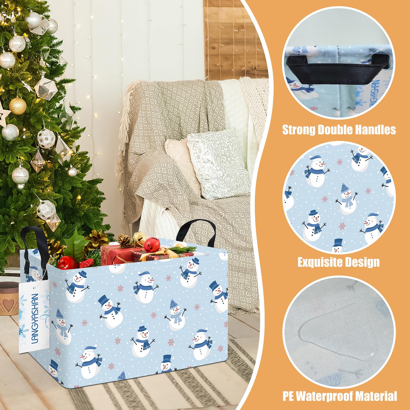 LANGYASHAN rectangular storage basket handles make carrying easy and comfortable.