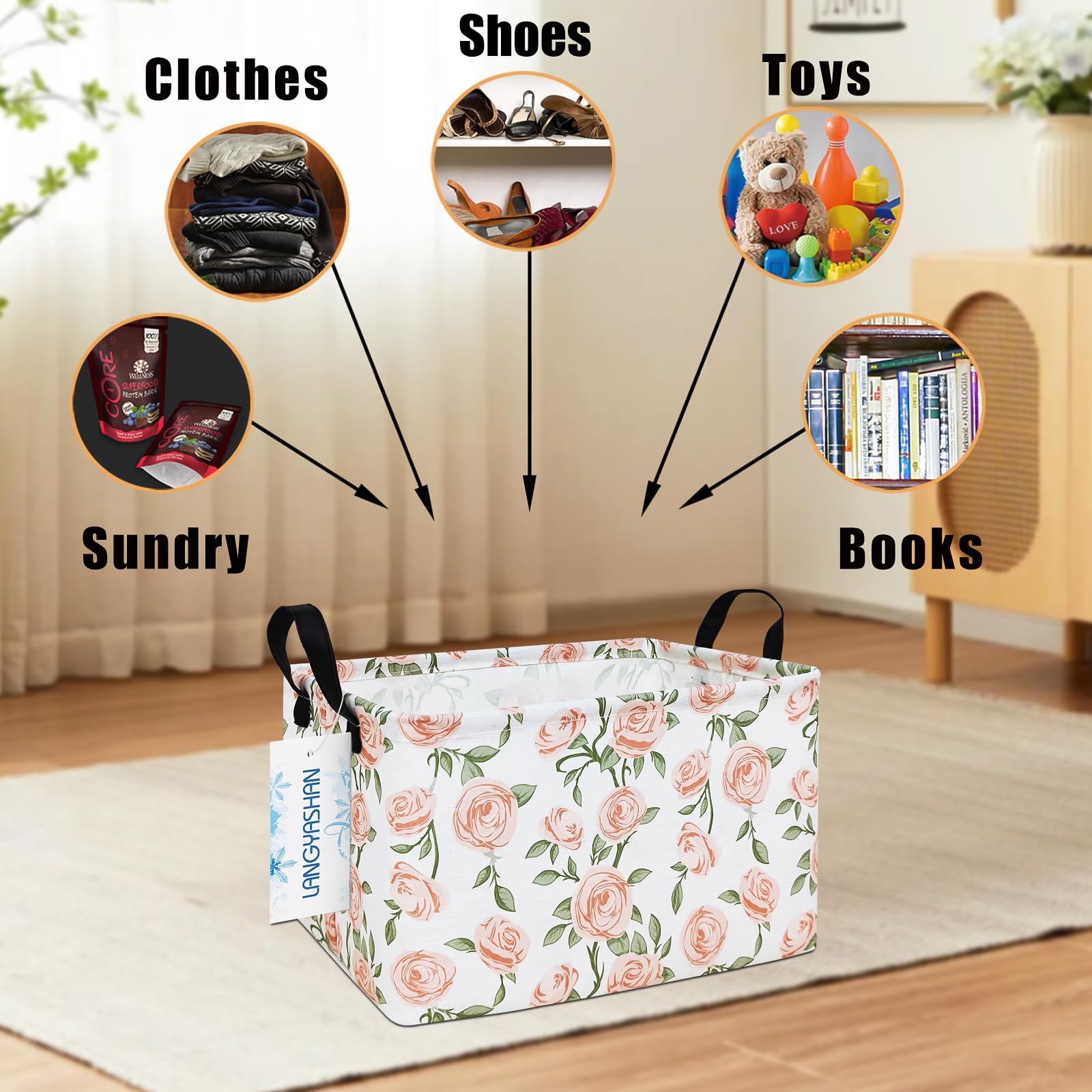 LANGYASHAN storage bin collapsed for compact storage in closets or car trunks