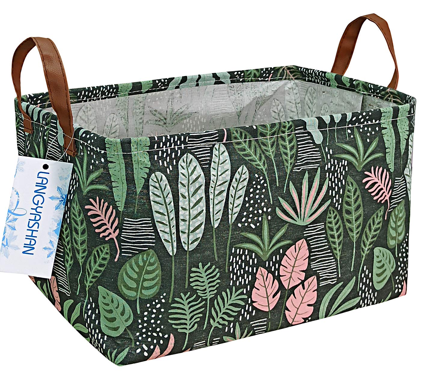 LANGYASHAN rectangular storage bin collapsed view with sturdy handles for easy transport.
