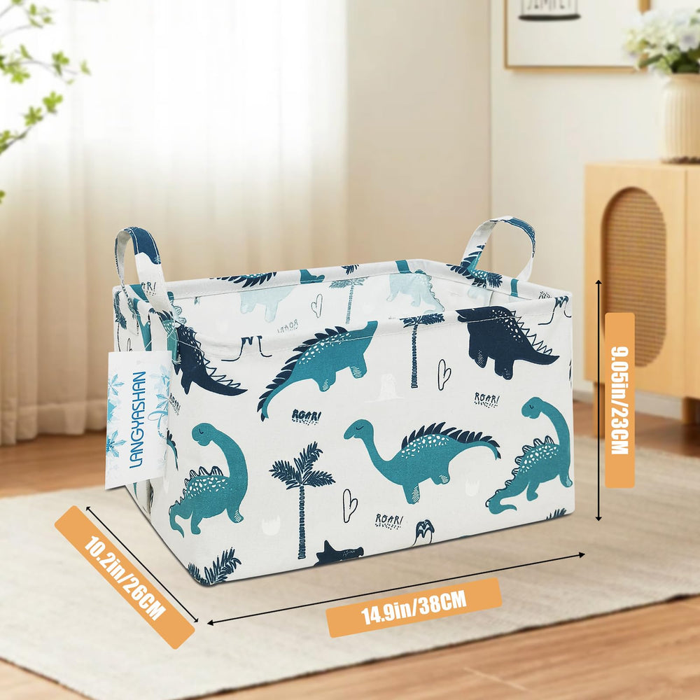 LANGYASHAN rectangular storage bin dinosaur side view demonstrates interior capacity for toys