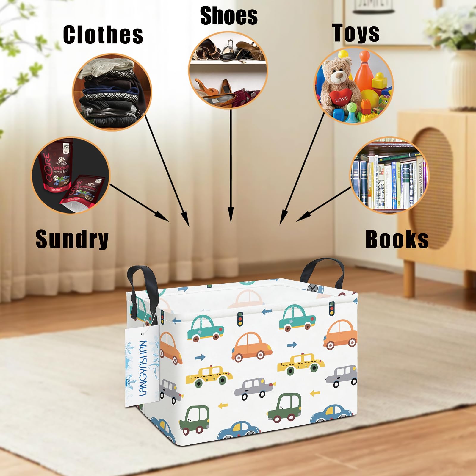 LANGYASHAN rectangular storage bin folded flat for compact storage.