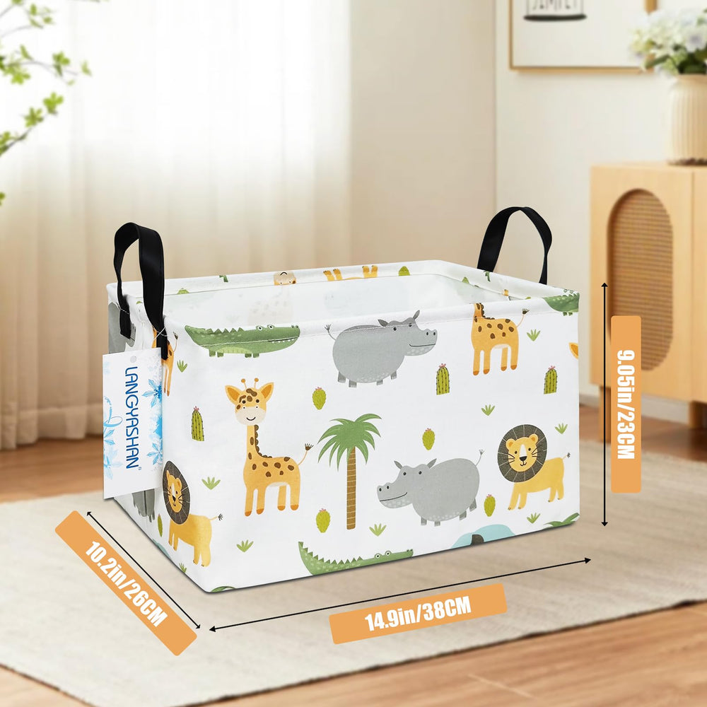 LANGYASHAN rectangular storage bin folded for compact storage and easy transport.