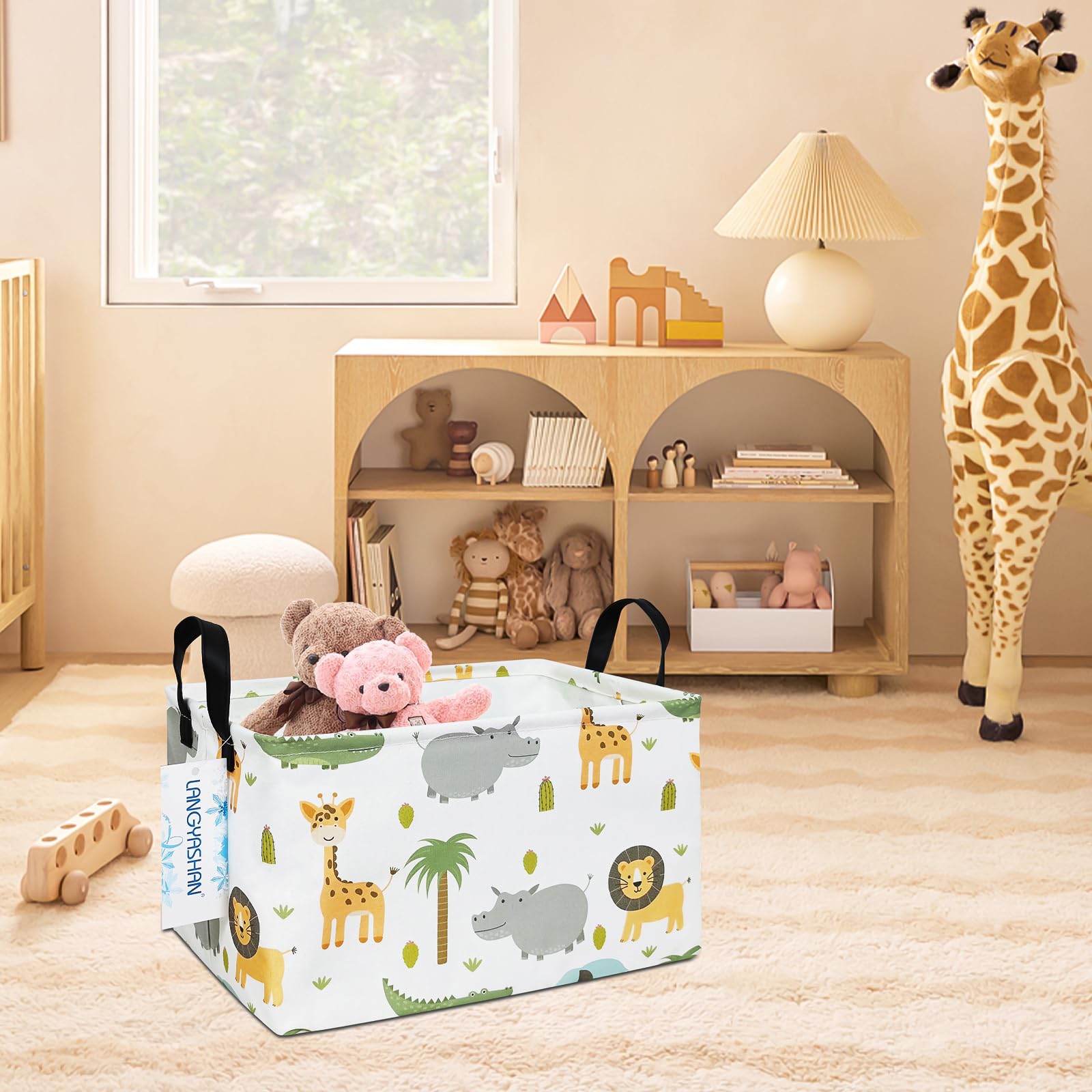 LANGYASHAN rectangular storage bin thick handles ease transport around home.