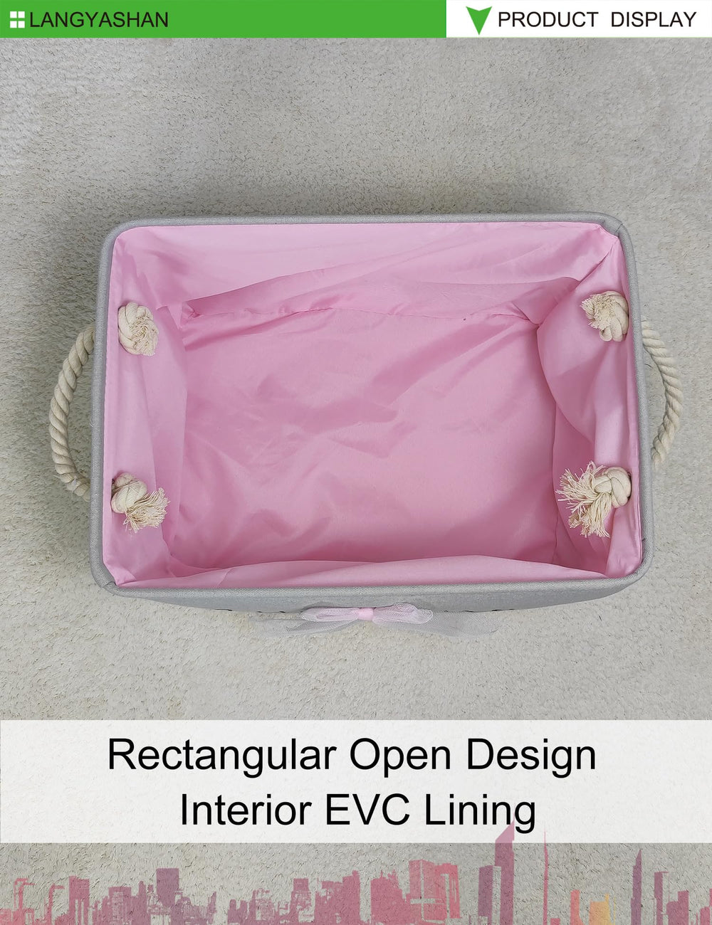 LANGYASHAN rectangular storage bin handles closeup for portable organizing