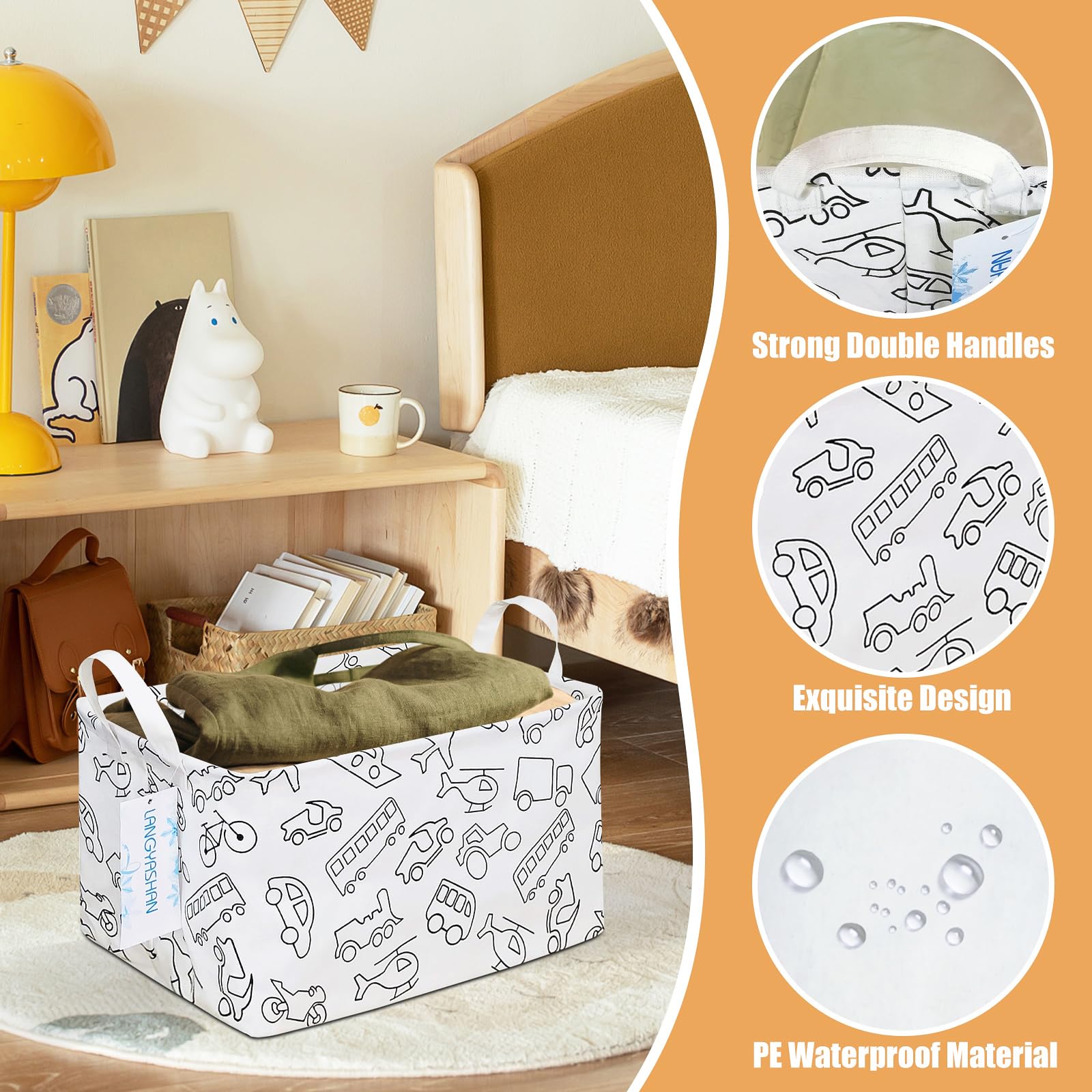 LANGYASHAN rectangular storage bin thick handles close-up for comfortable transport.