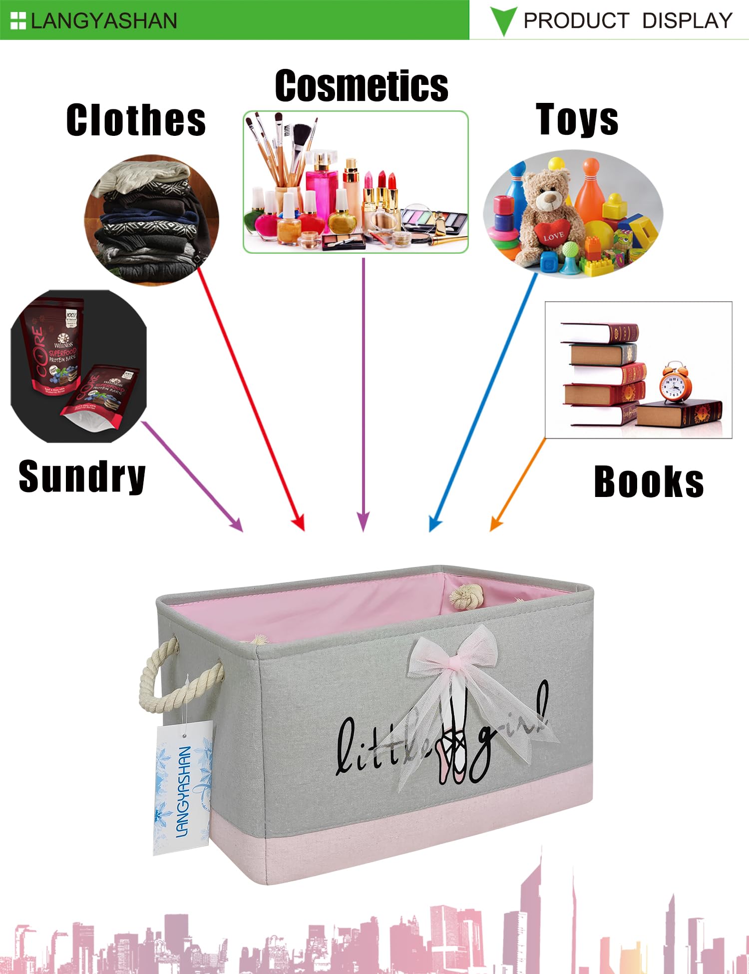 LANGYASHAN rectangular storage bin in kids' toy storage setup