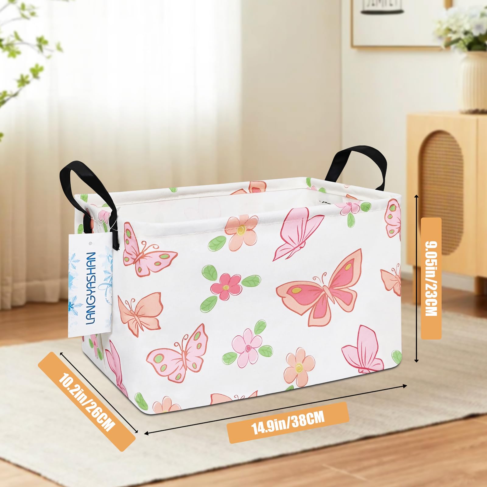 LANGYASHAN storage bin with side handles for easy carrying and transport.
