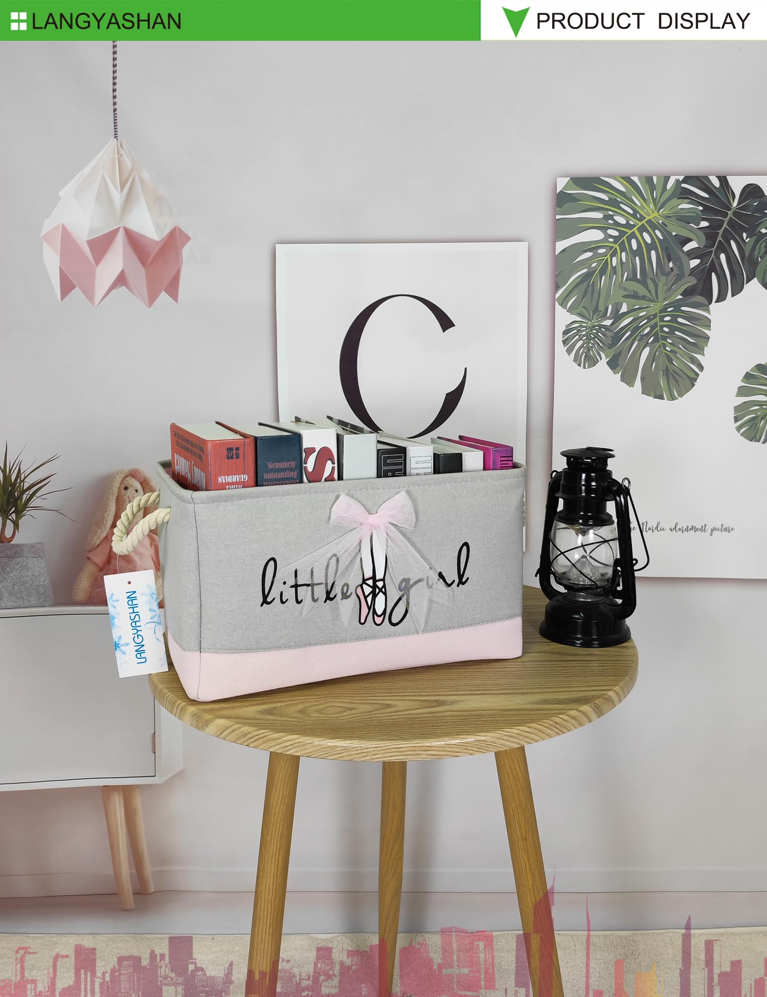 LANGYASHAN rectangular storage bin textured linen material adds durable storage on shelves