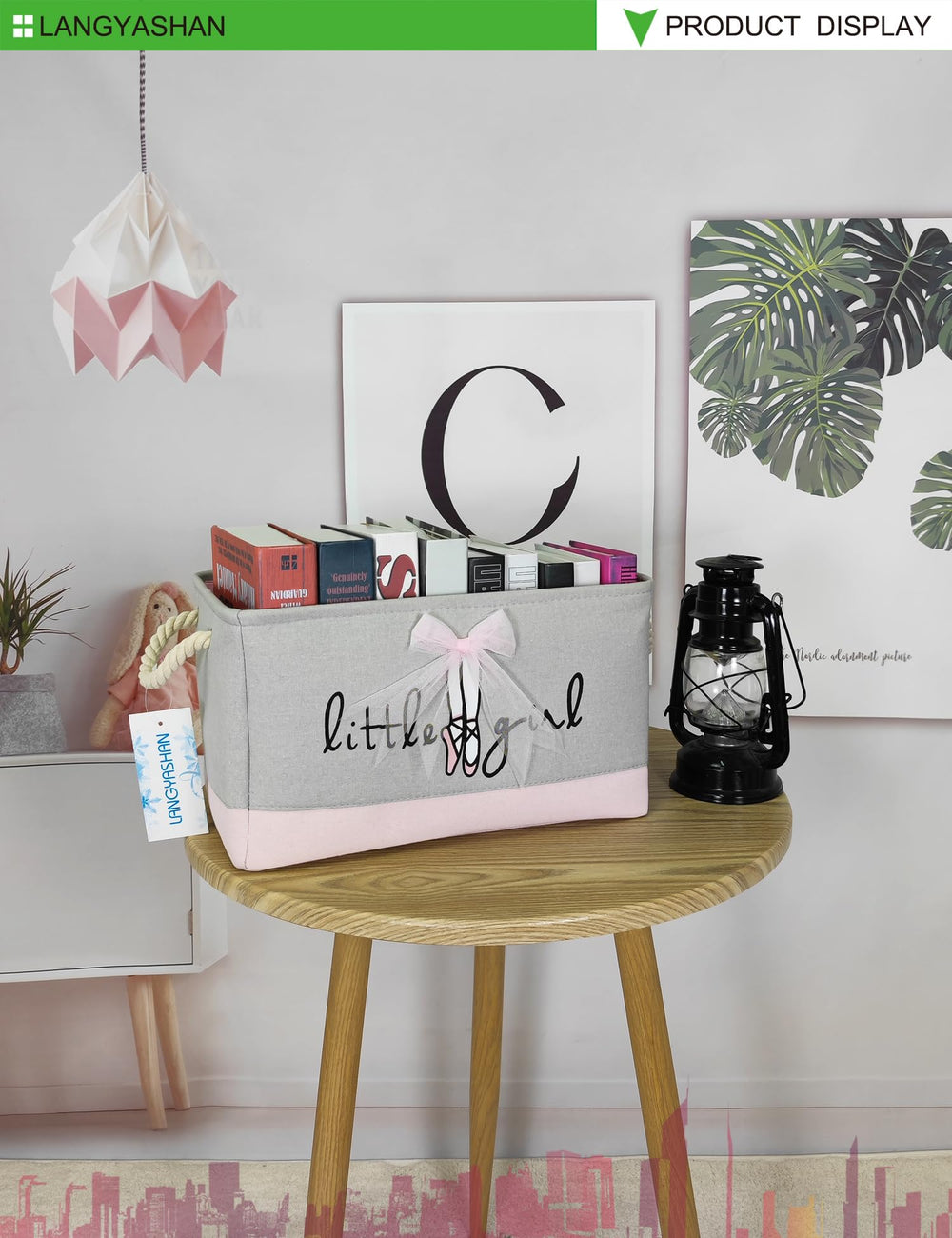 LANGYASHAN rectangular storage bin textured linen material adds durable storage on shelves