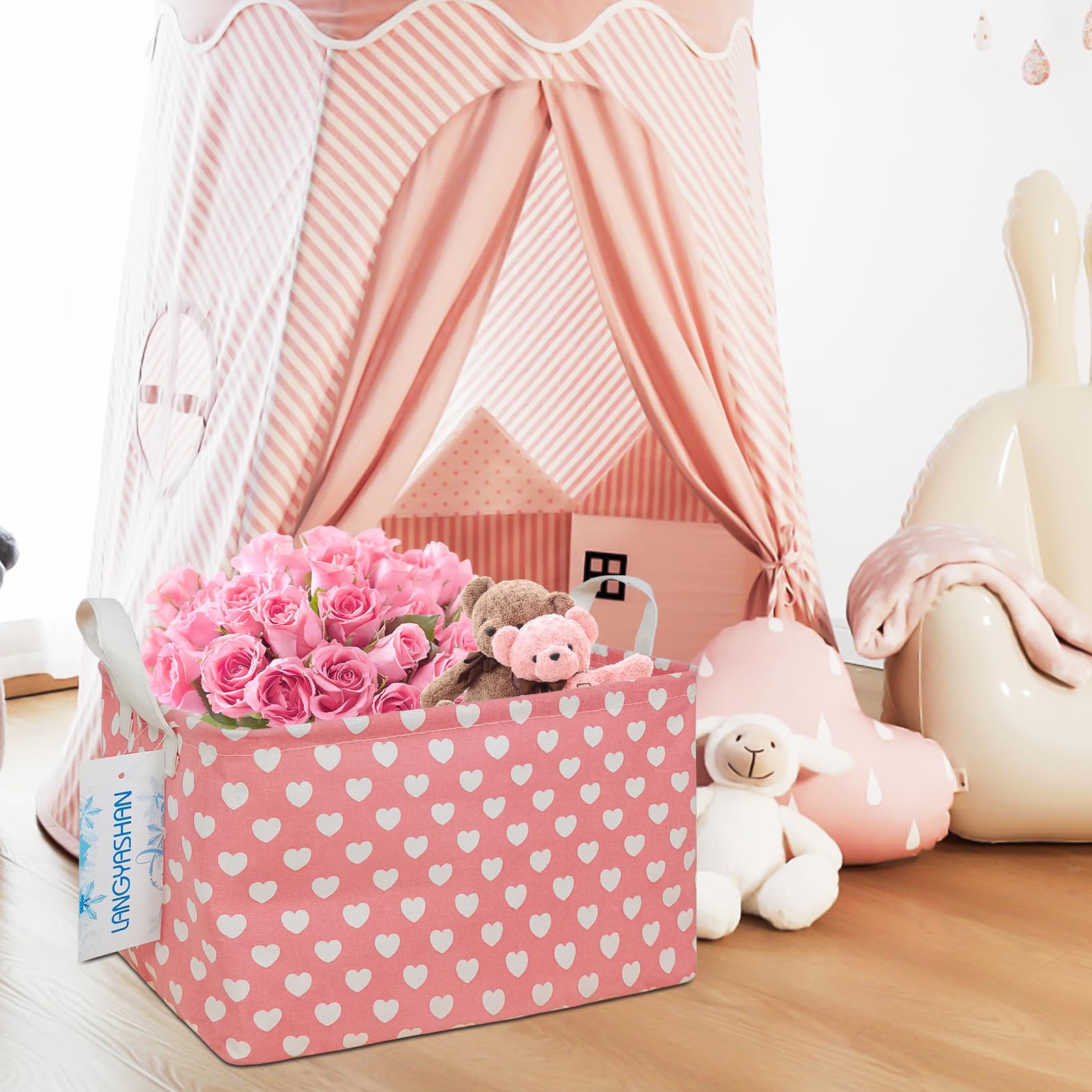 LANGYASHAN spacious toy bin fits stuffed animals, books, and craft supplies.