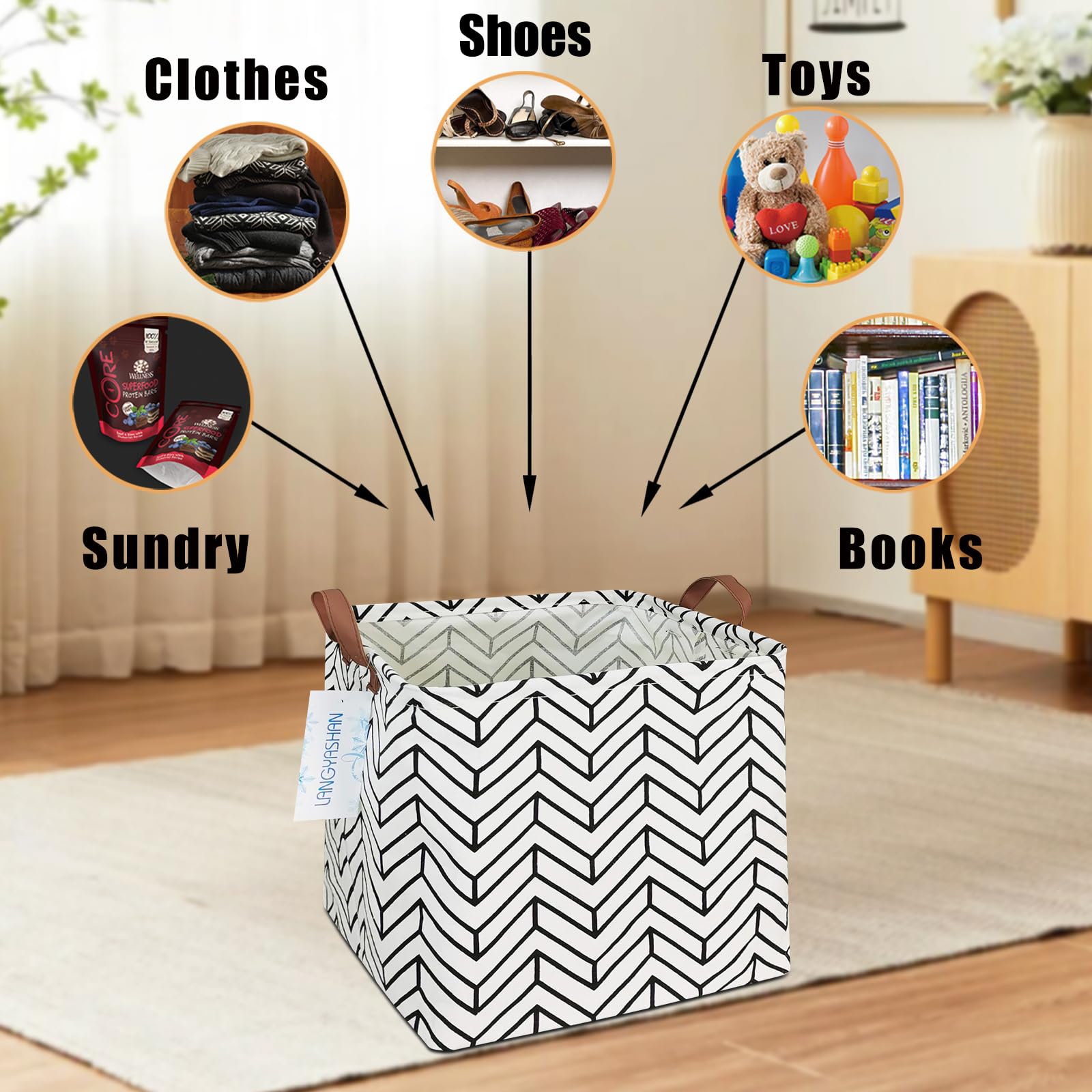 LANGYASHAN square storage basket folded demonstrates collapsible storage for small spaces.