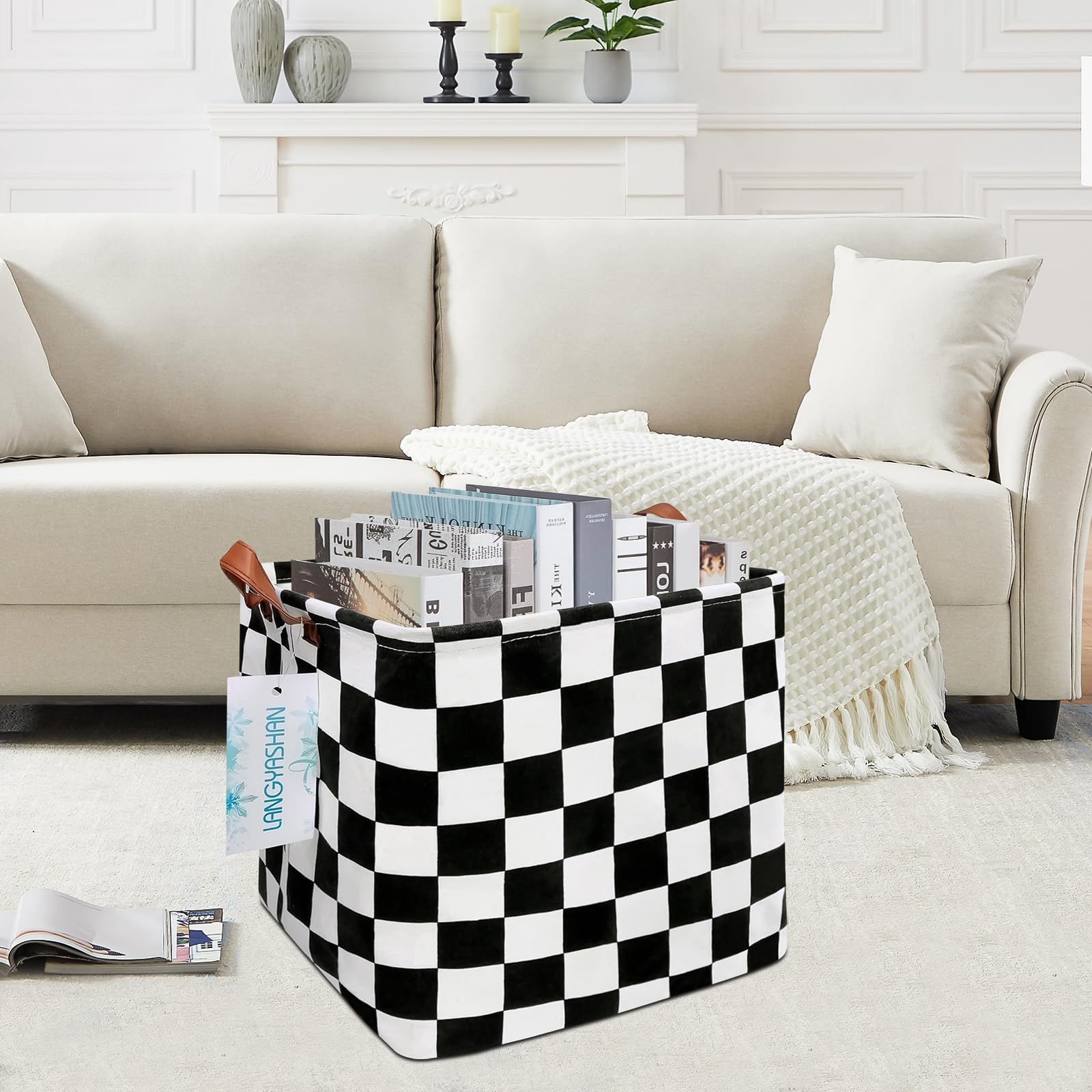 LANGYASHAN square storage baskets cartoon pattern close-up adds playful decor.