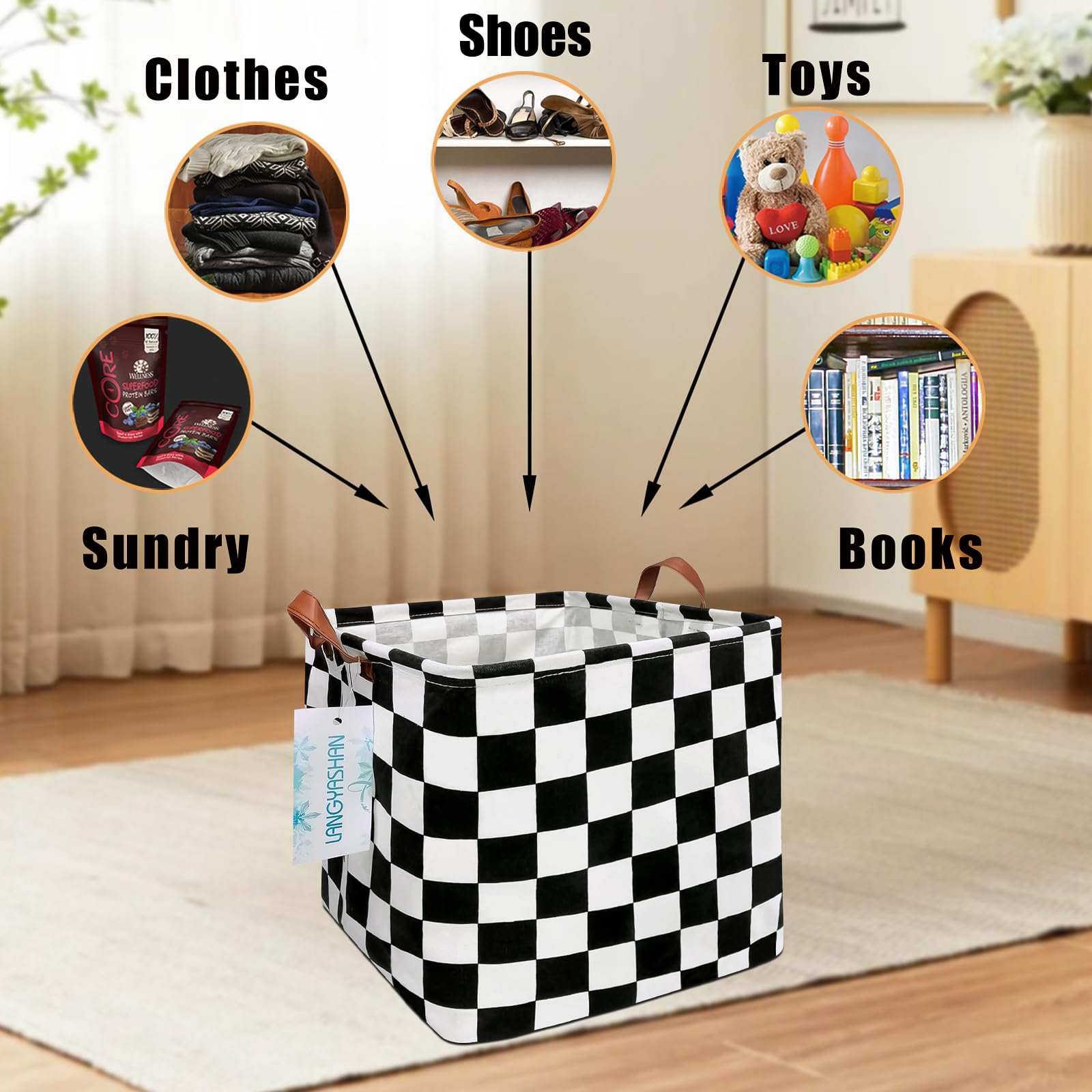 LANGYASHAN square storage baskets in car trunk for shopping trips and on-the-go storage.