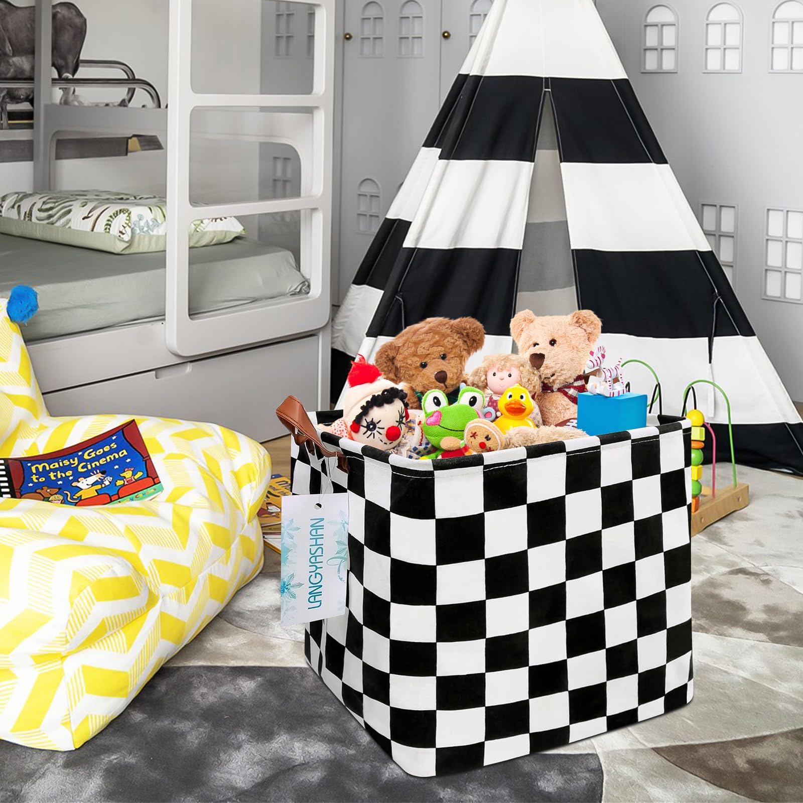LANGYASHAN square storage baskets laundry bin doubles as nursery hamper and shelf organizer.