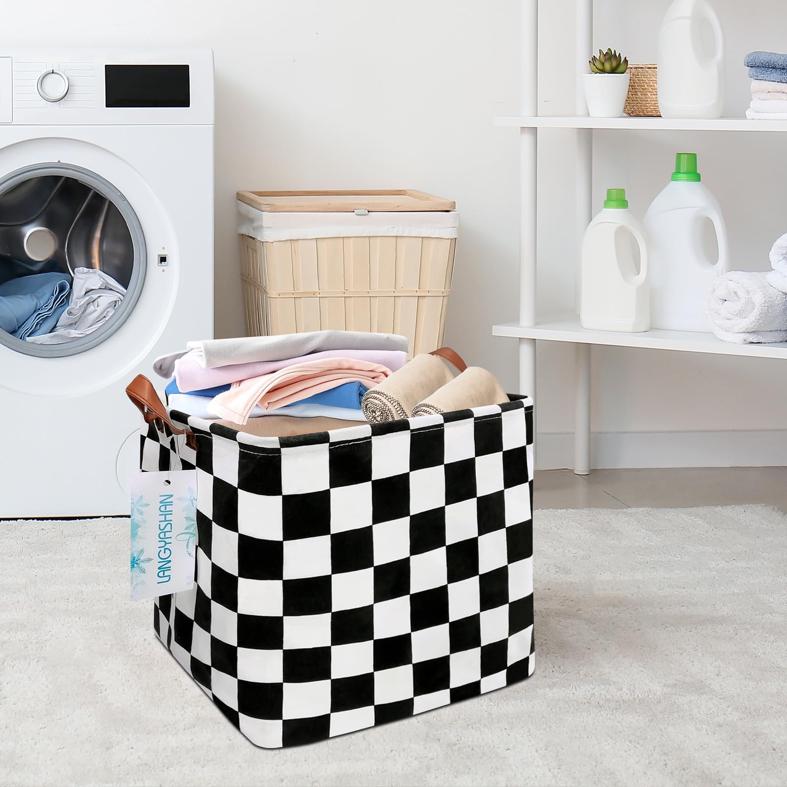 LANGYASHAN square storage baskets waterproof coating protects contents from moisture.