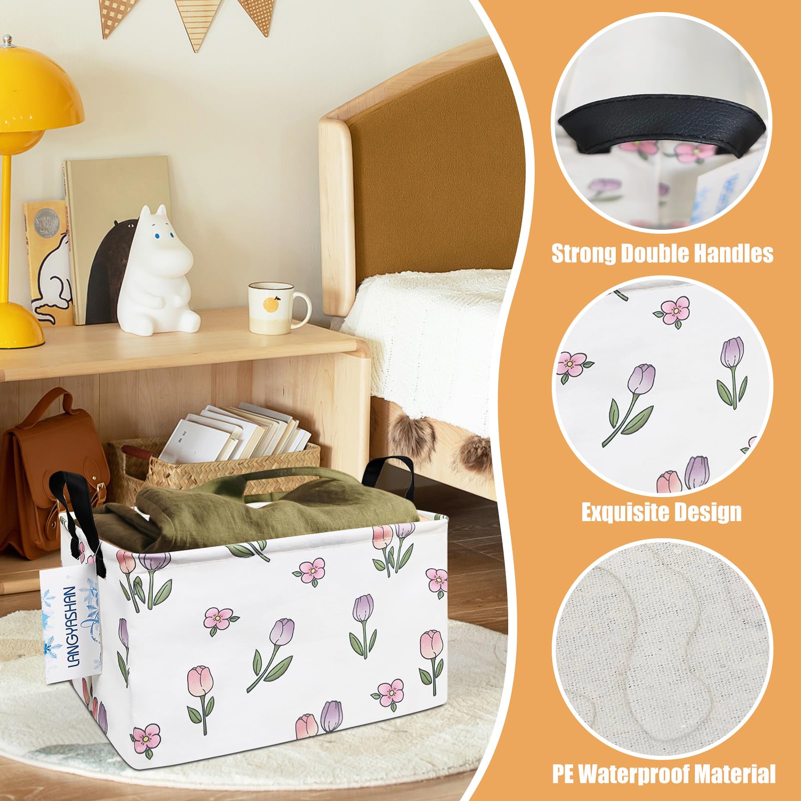 LANGYASHAN storage bin with thick handles for easy carrying