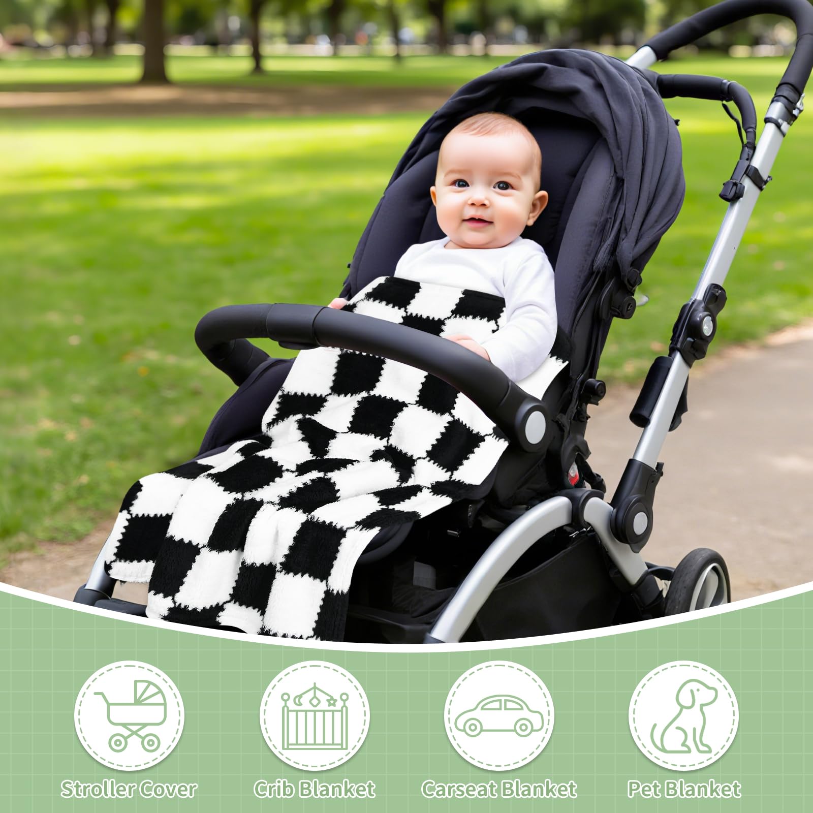 LANLISA checkered baby blanket machine-washable for easy cleanup