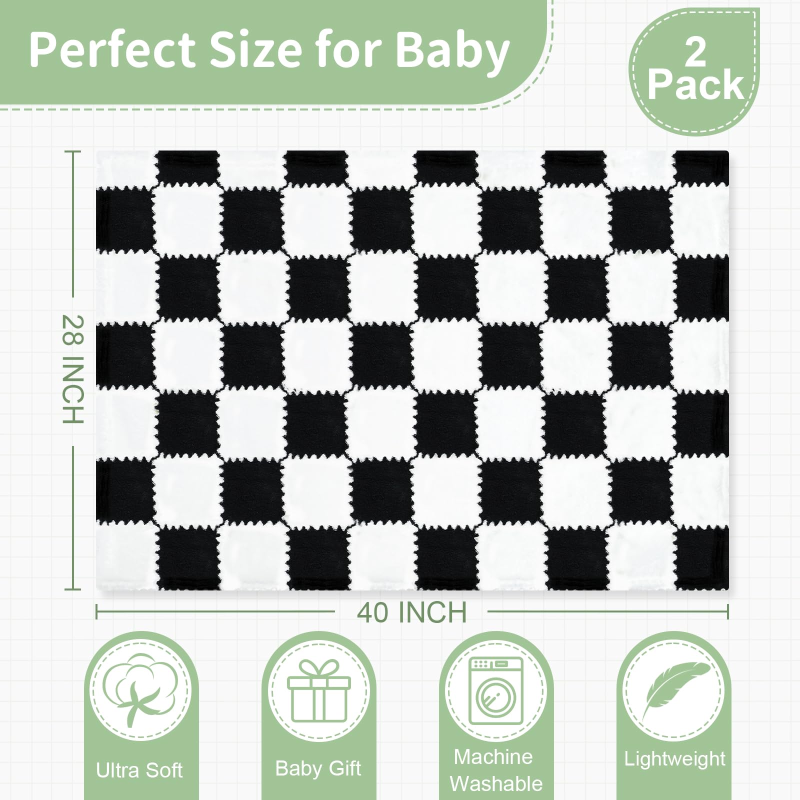 LANLISA checkered baby blanket close-up fleece texture, soft touch for baby