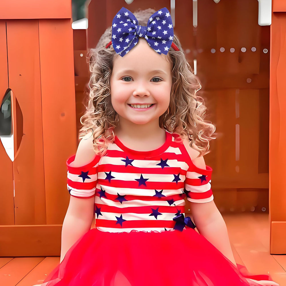 Lanmerry 4th of July hair bows blue on toddler girl for patriotic outfit accents
