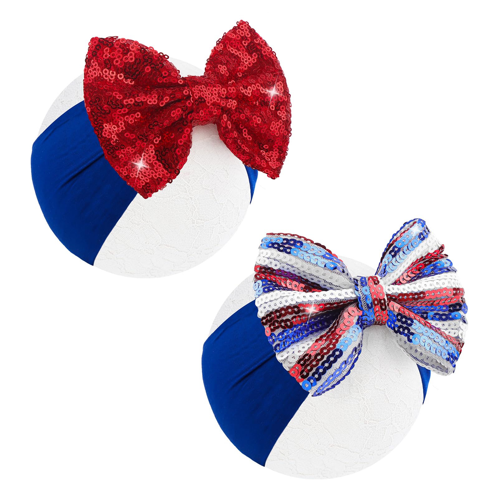 Lanmerry 4th of July headband with red-blue sequins for festive outfit.