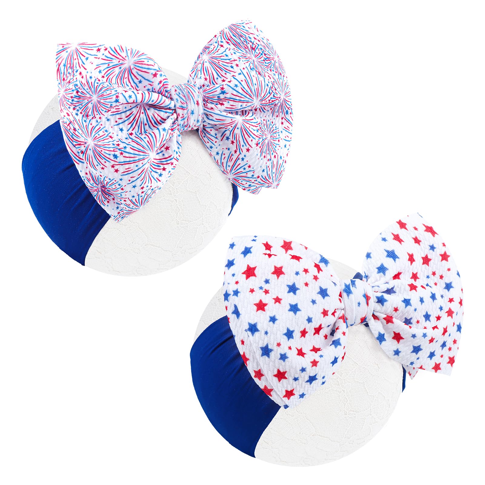 Lanmerry 4th of July toddler headbands with large star bows for patriotic photos.