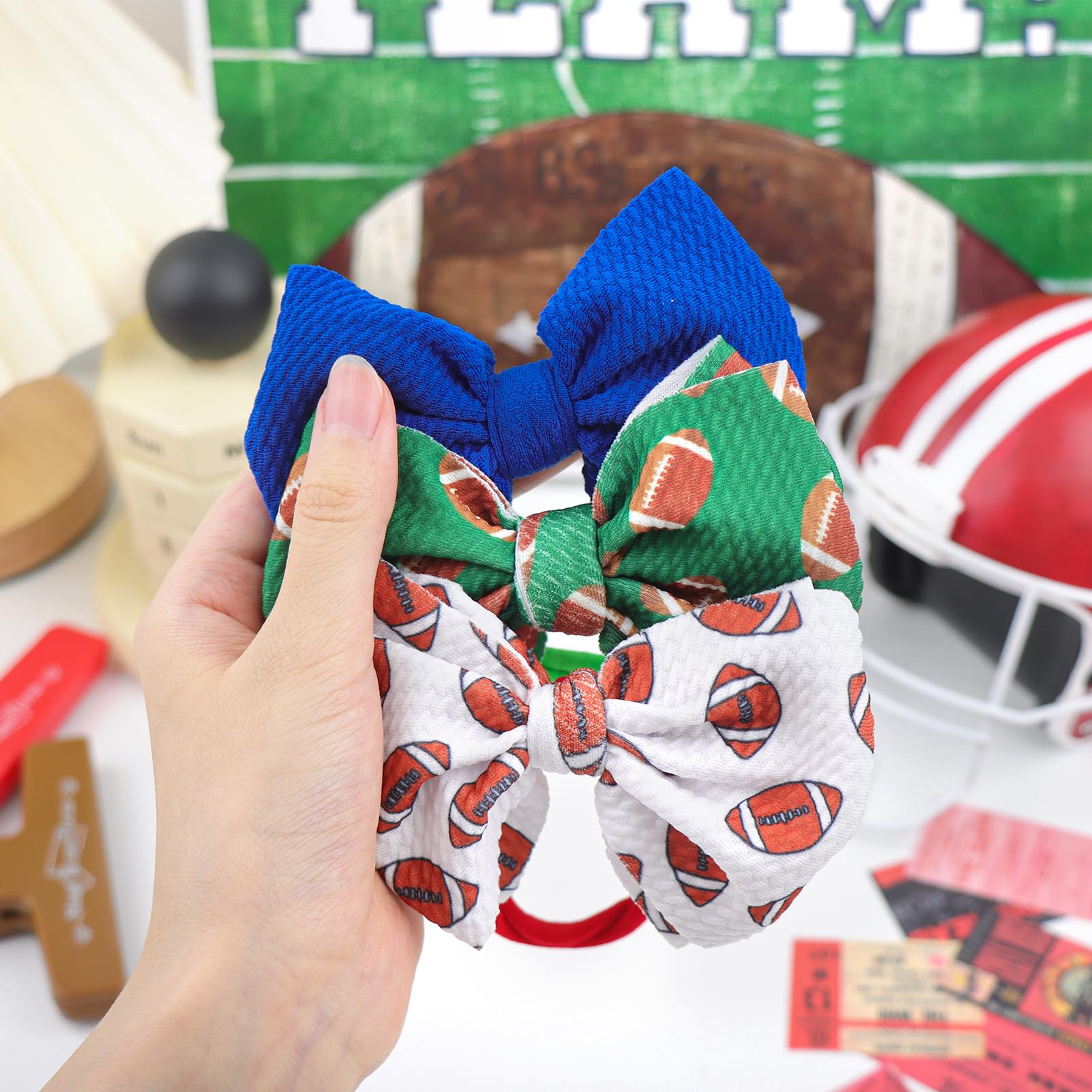 Lanmerry baby girl football headband royal-blue bow fits newborns to toddlers during play