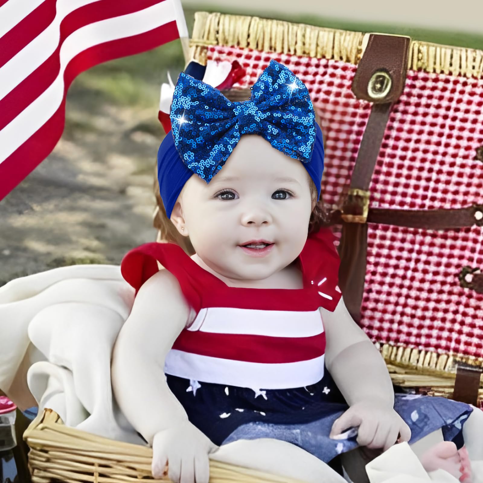 Lanmerry patriotic glitter headband with police style accents for celebrations.
