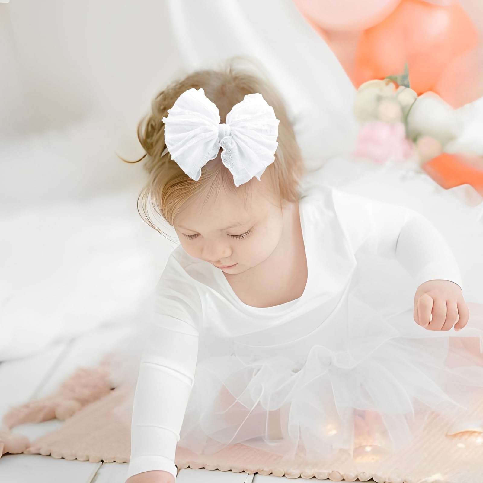 Lanmerry headband bows in white for everyday outfits and photos.