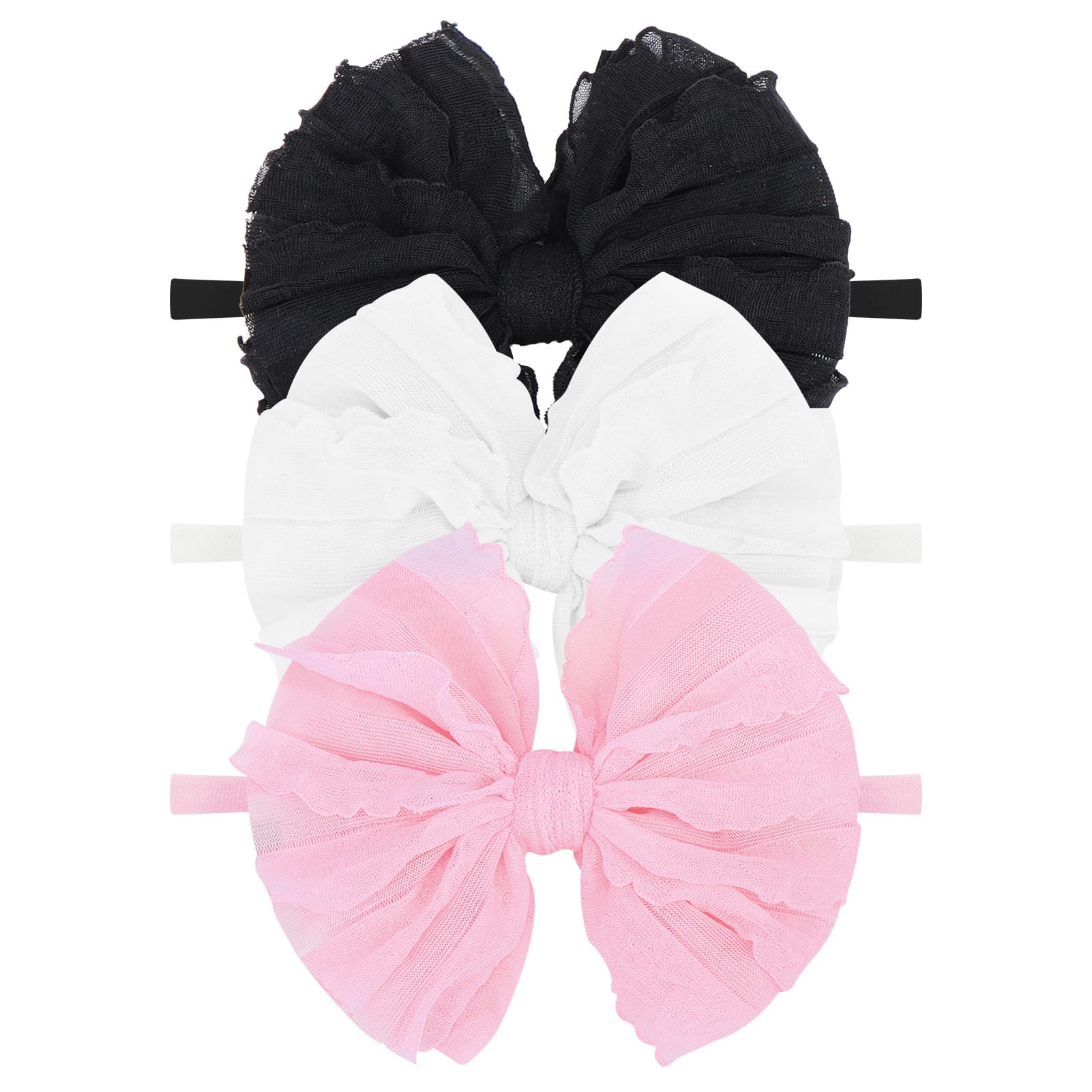 Lanmerry baby headbands 3pc lace-black close-up, showing soft fabric for versatile outfits.