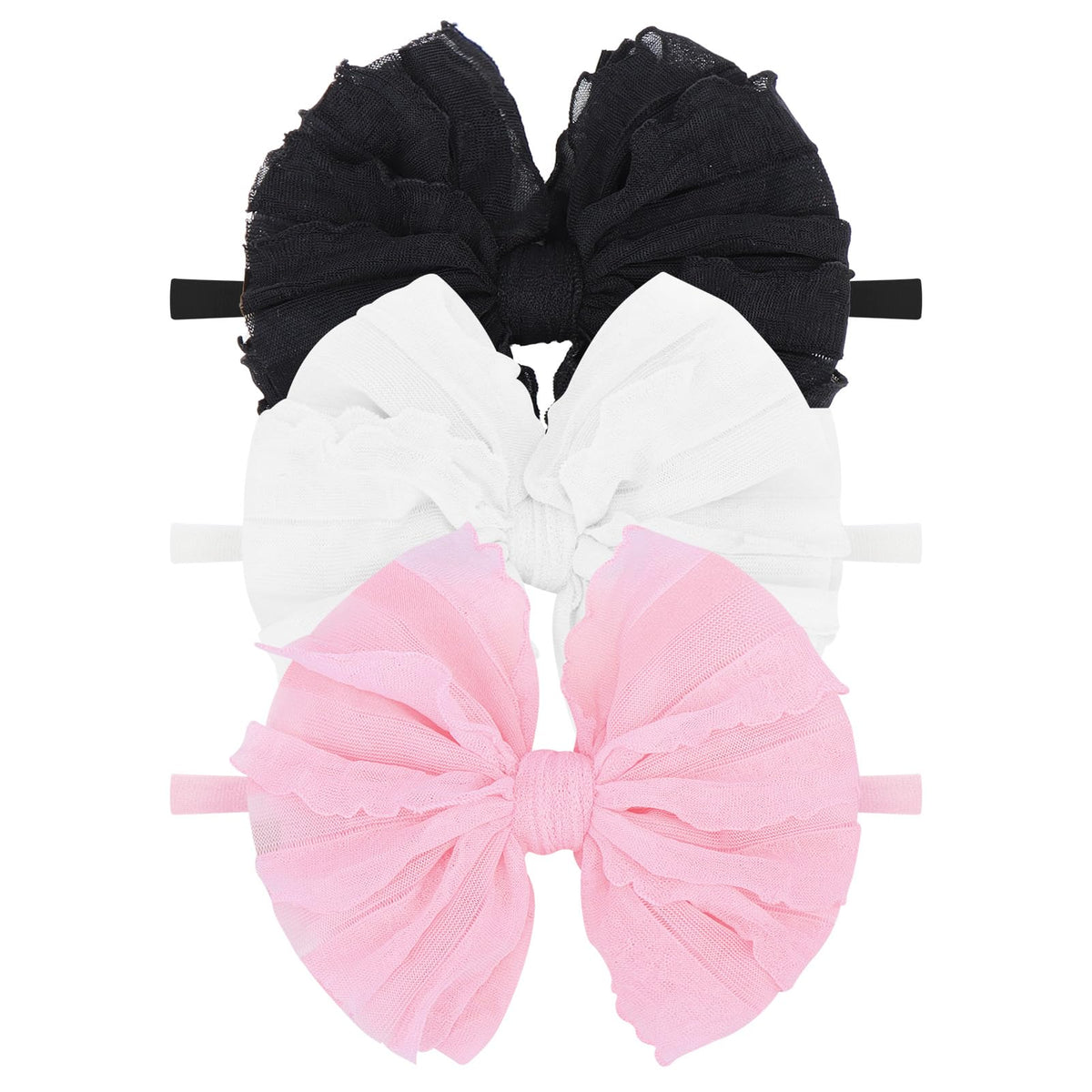 Lanmerry baby headbands 3pc lace-black close-up, showing soft fabric for versatile outfits.