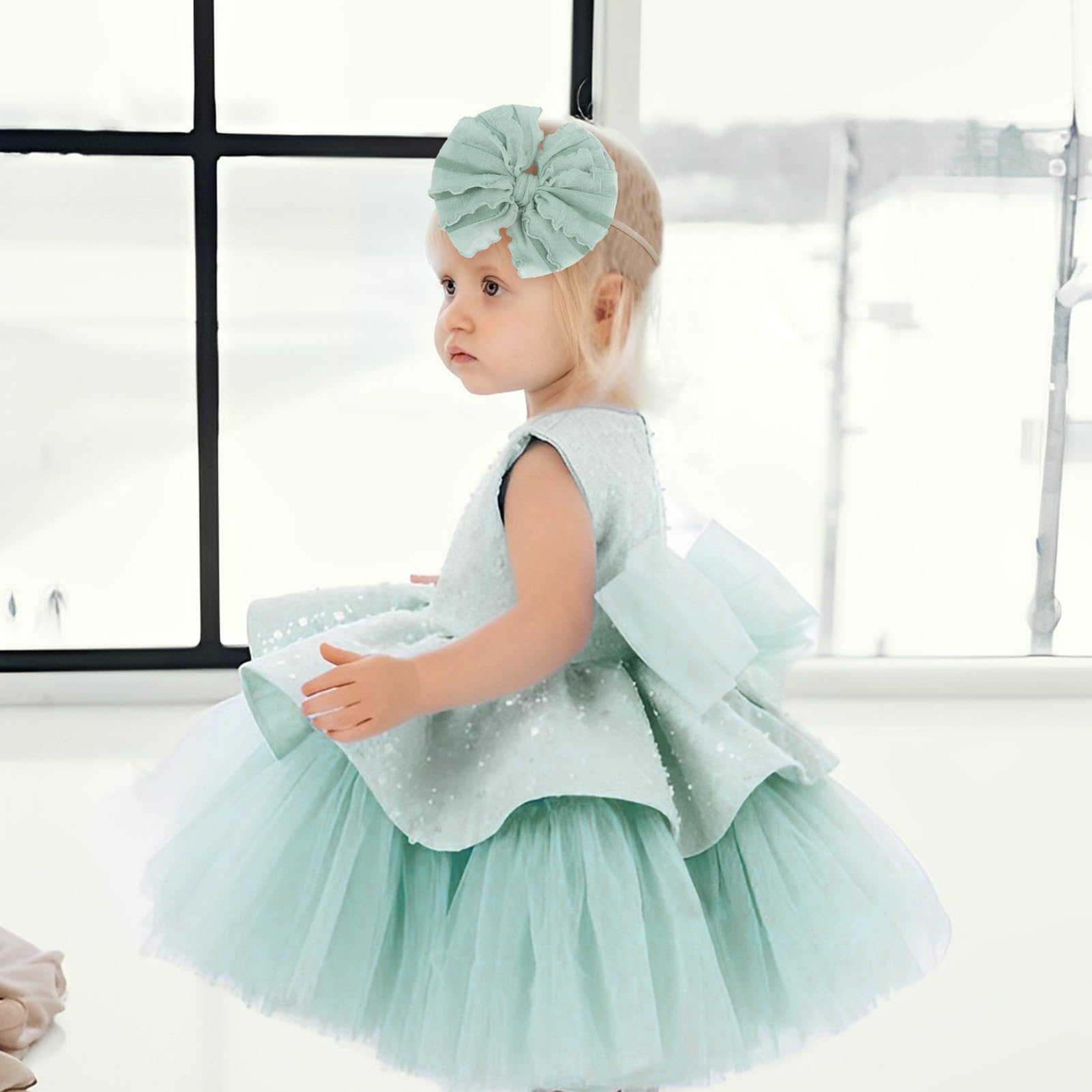 Lanmerry watermelon knot headband on toddler, cute outfit