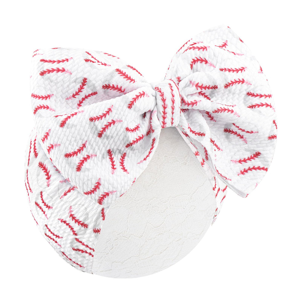 Lanmerry baseball headband baby girl red-white bow for everyday wear and cute photos
