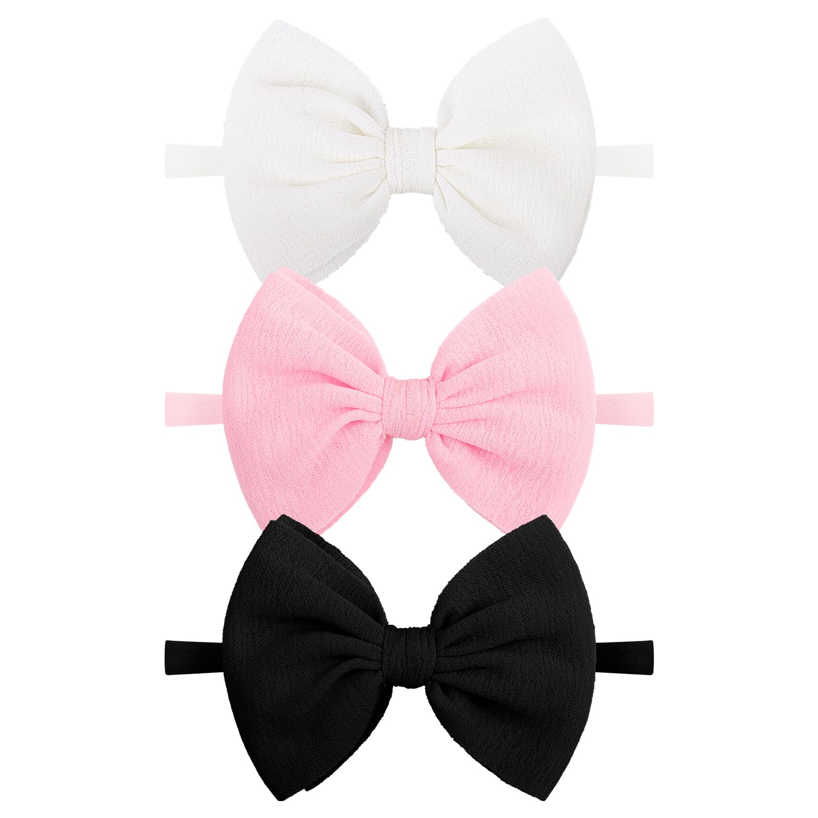 Lanmerry black baby bow headband on soft nylon stretch for comfortable daily wear.