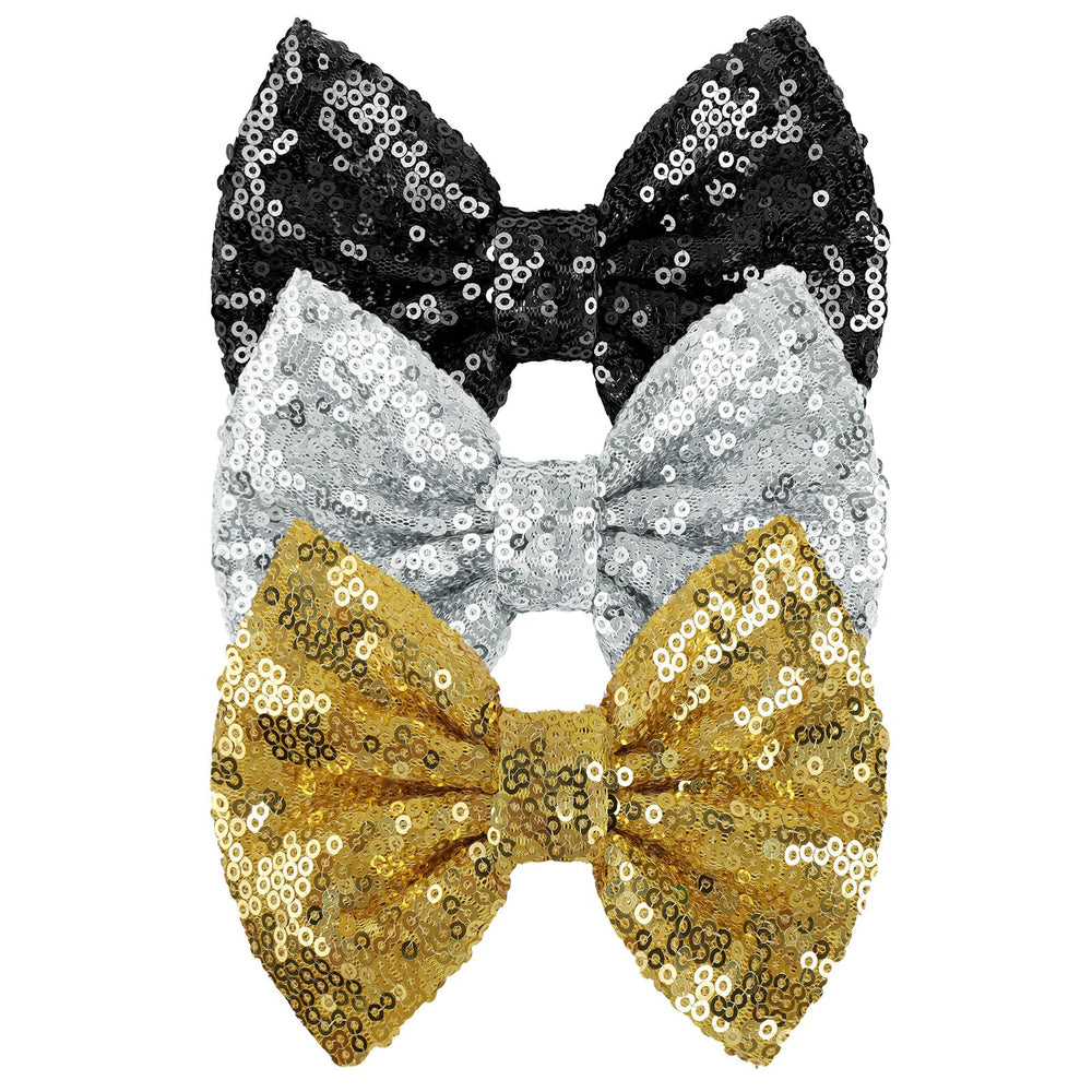 Lanmerry Bling Hair Bows in black sequin add eye-catching sparkle for everyday outfits.