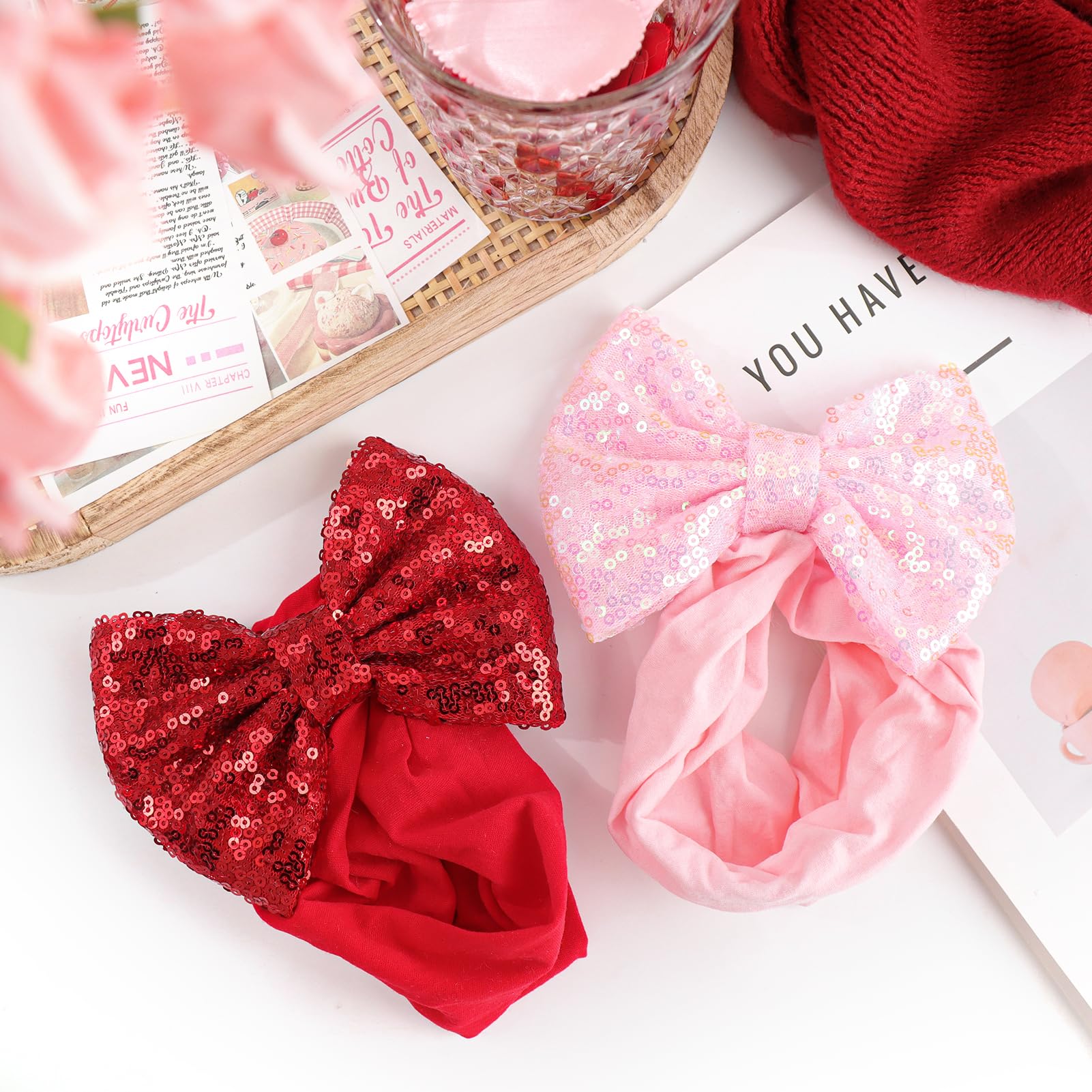 Lanmerry valentines-day bows front view highlights glitter for celebrations.