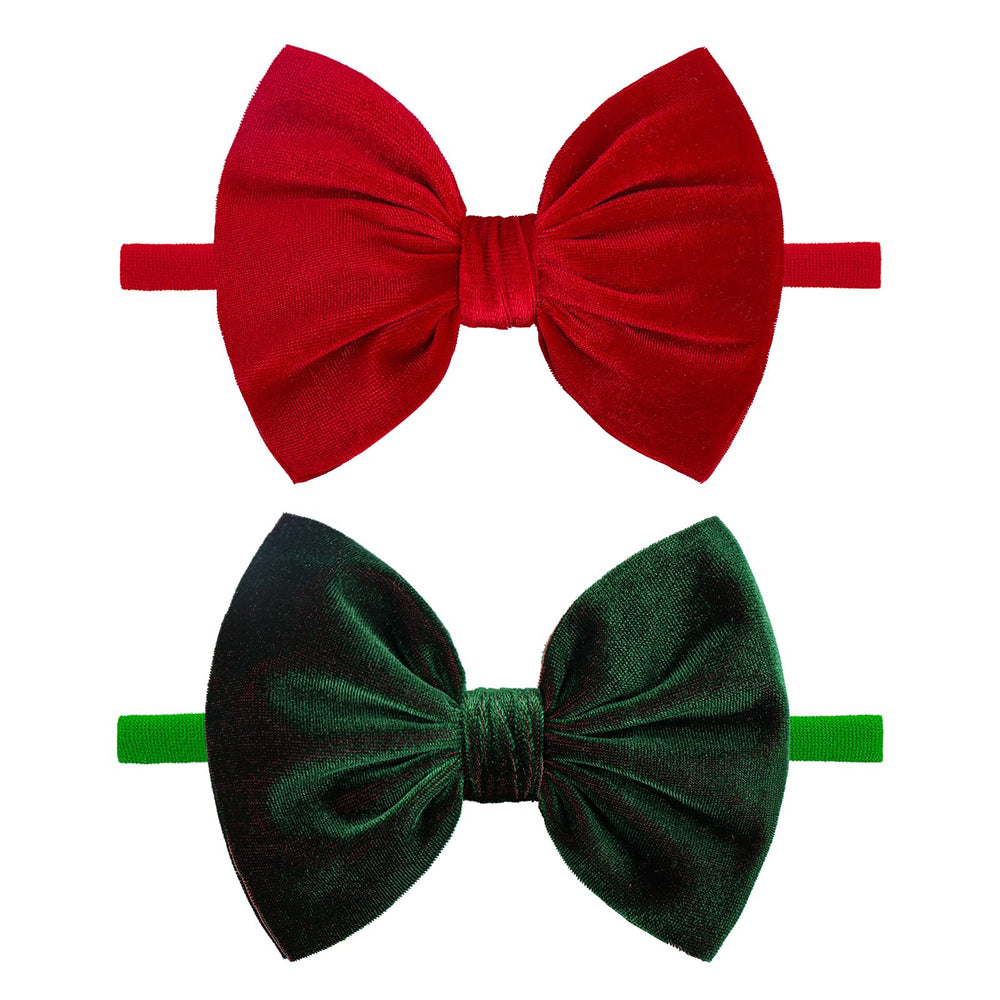 Lanmerry Christmas baby bows headband velvet red on soft nylon band enhances festive photo charm