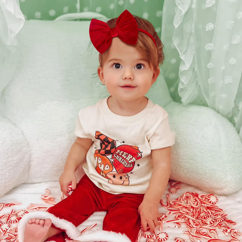 Lanmerry Christmas baby bows packaging two pieces showing coordinated colors